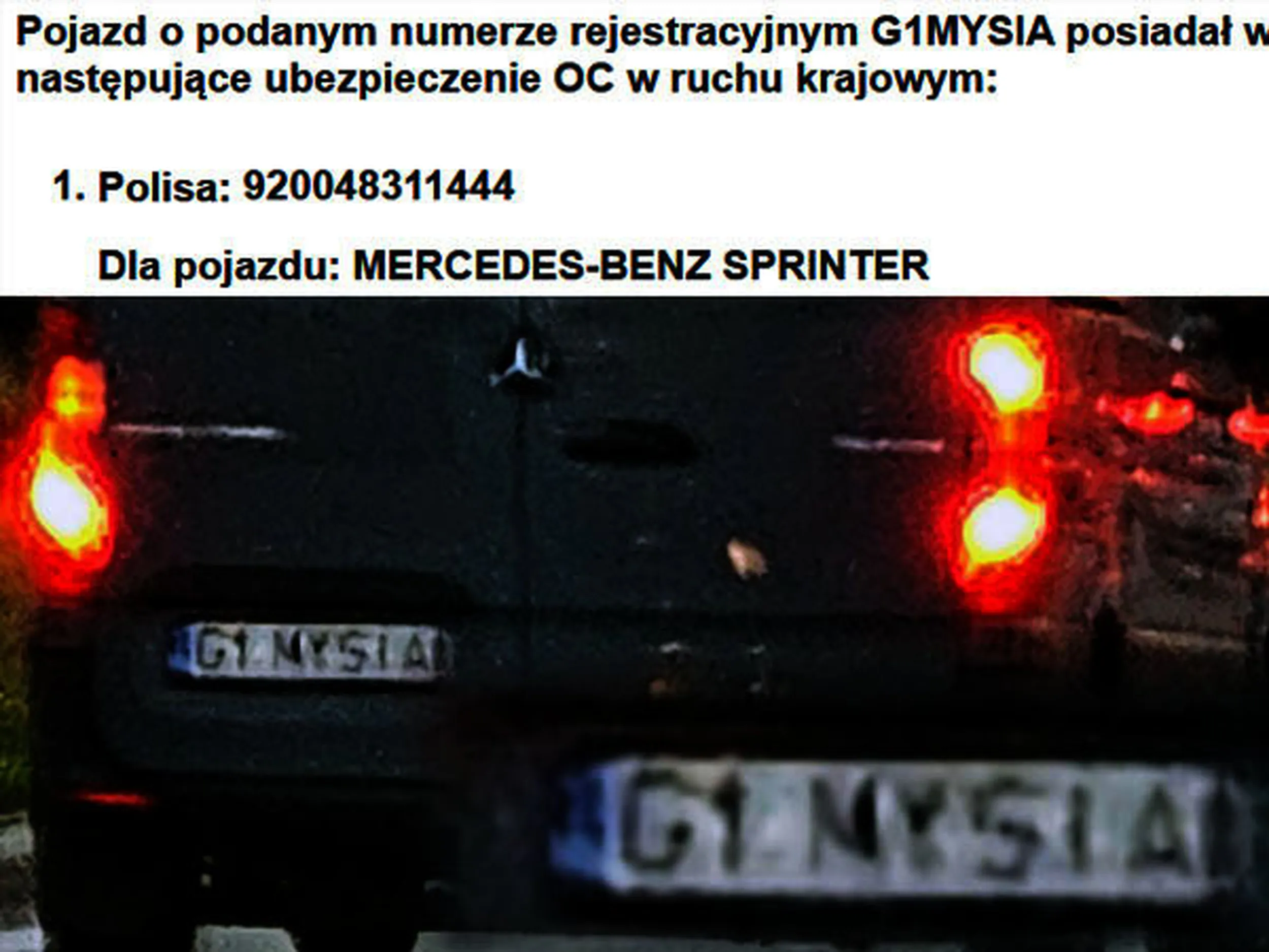 Fajny numer, blacha G1 MYSIA