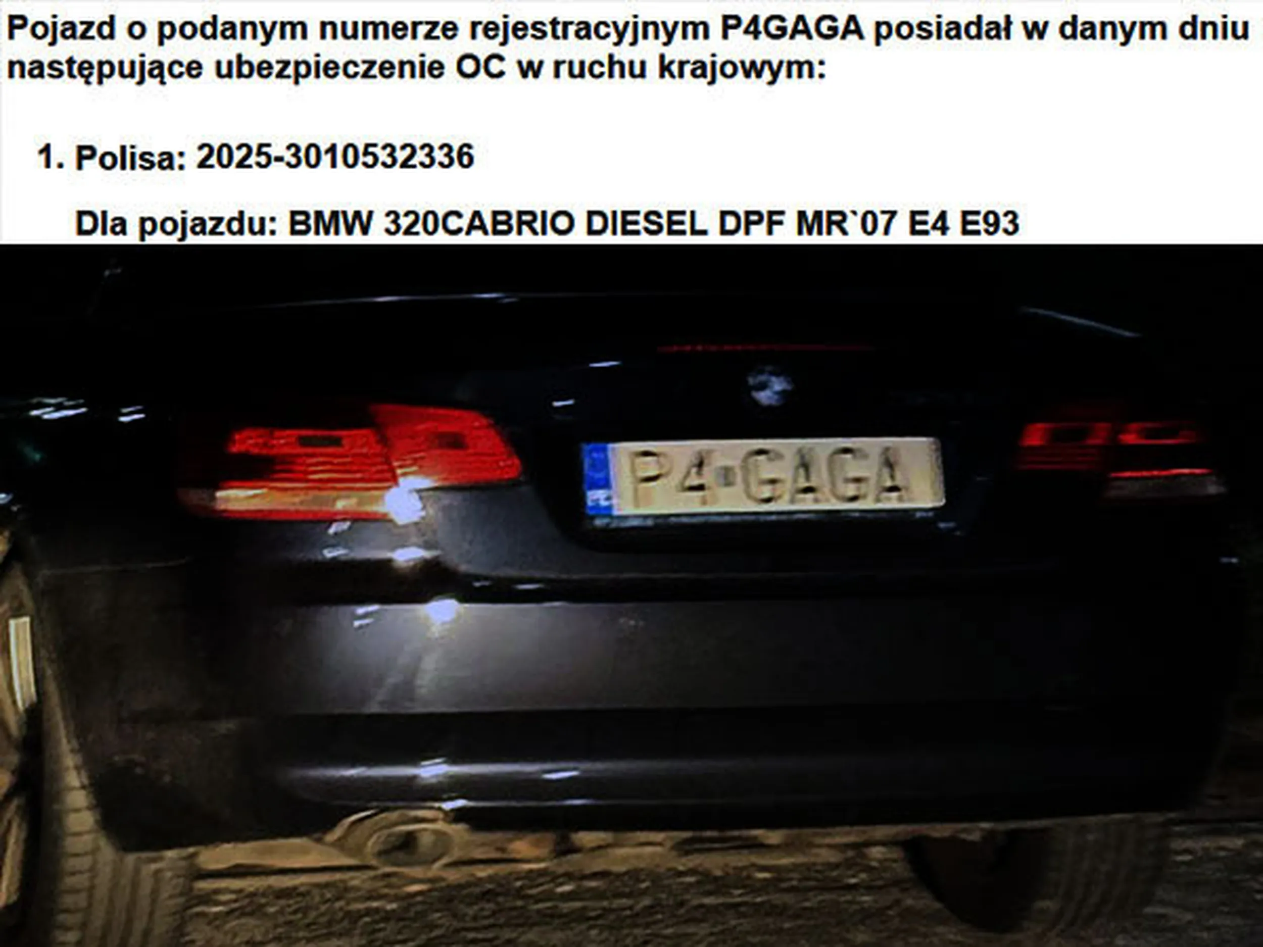 Fajny numer, blacha P4 GAGA