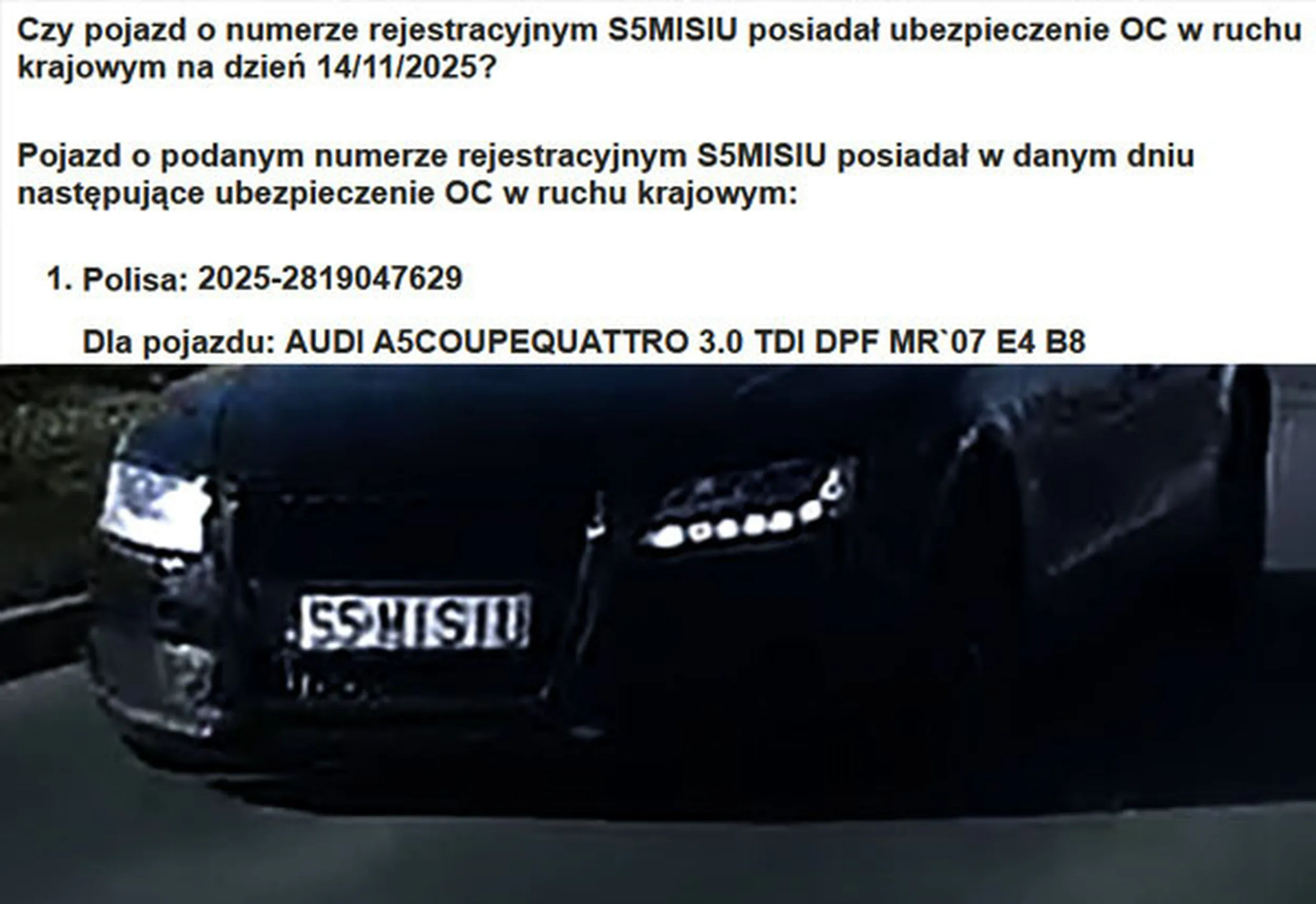 Fajny numer, blacha S5 MISIU