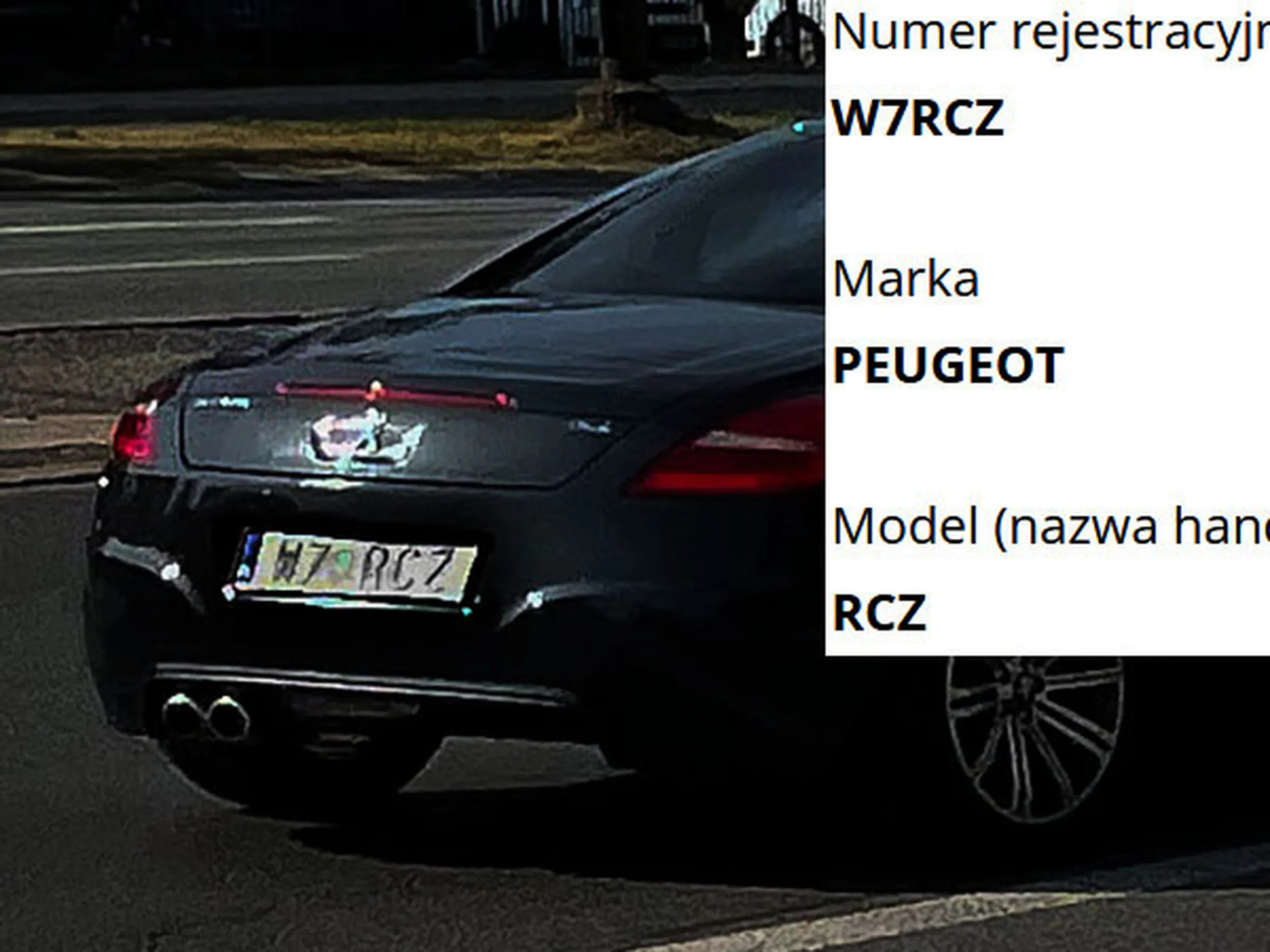 Fajny numer, blacha W7 RCZ