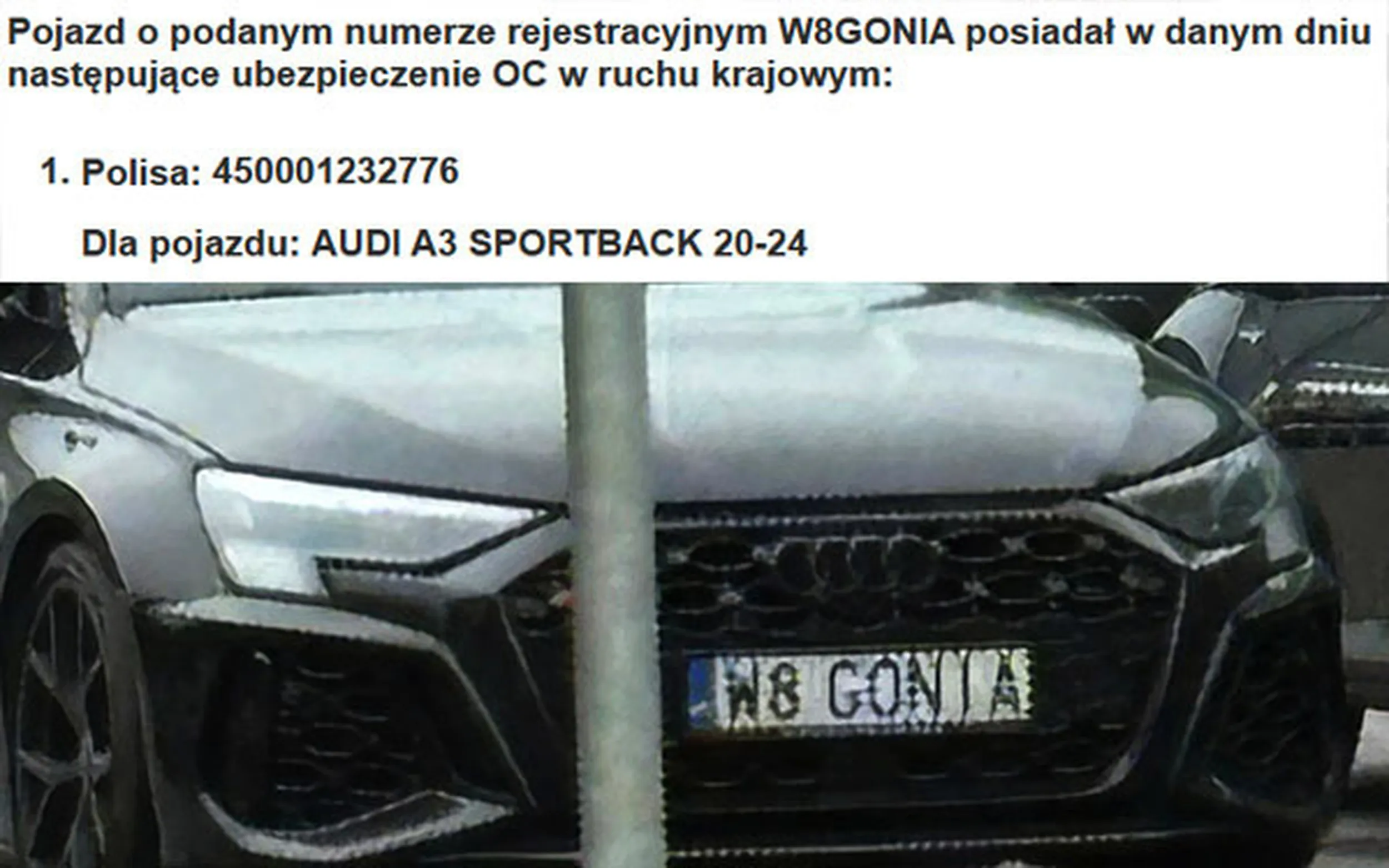 Fajny numer, blacha W8 GONIA