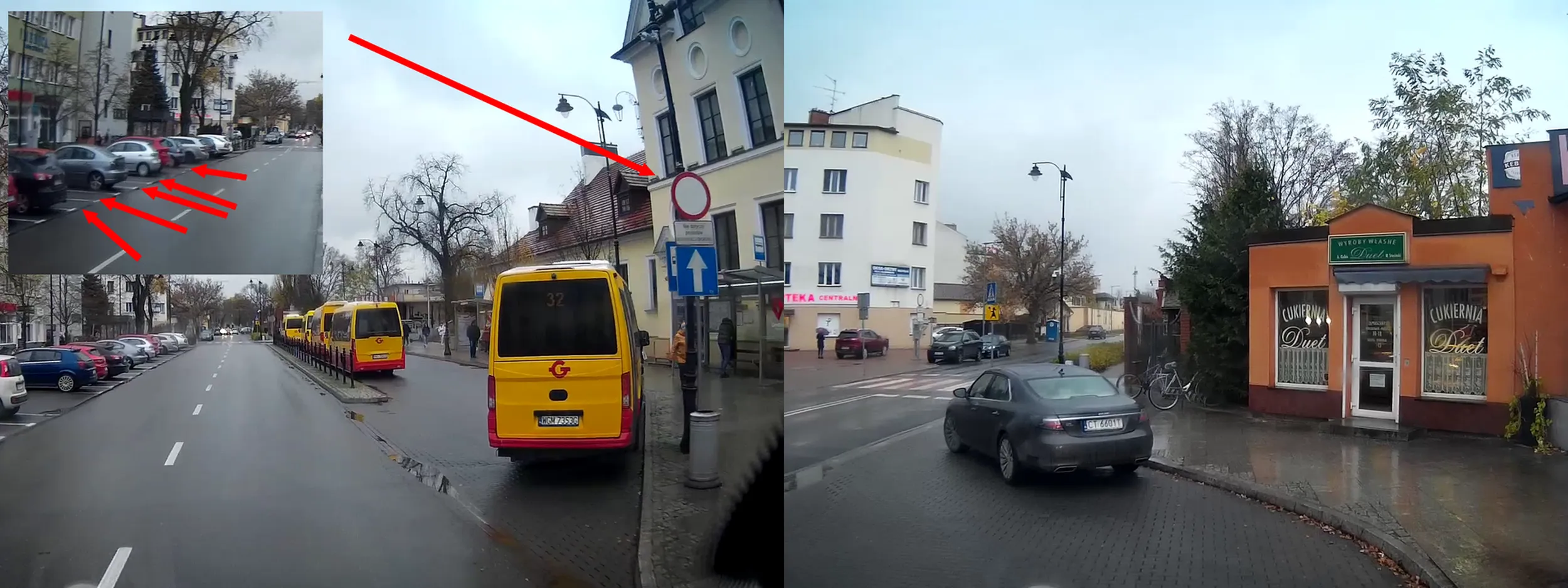 Dlaczego wjeżdżasz pod zakaz i utrudniasz wyjazd busom mimo masy wolnych miejsc parkingowych obok? Jeśli miałeś coś ciężkiego do dostarczenia do sklepów obok (w co wątpię) to należało to wnieść i od razu przestawić auto i potem zająć się resztą, a nie zostawiać je sobie. Ale po co przejmować się, że utrudniasz pracę innym. Tylko czubek własnego nosa, a innych w dupie.