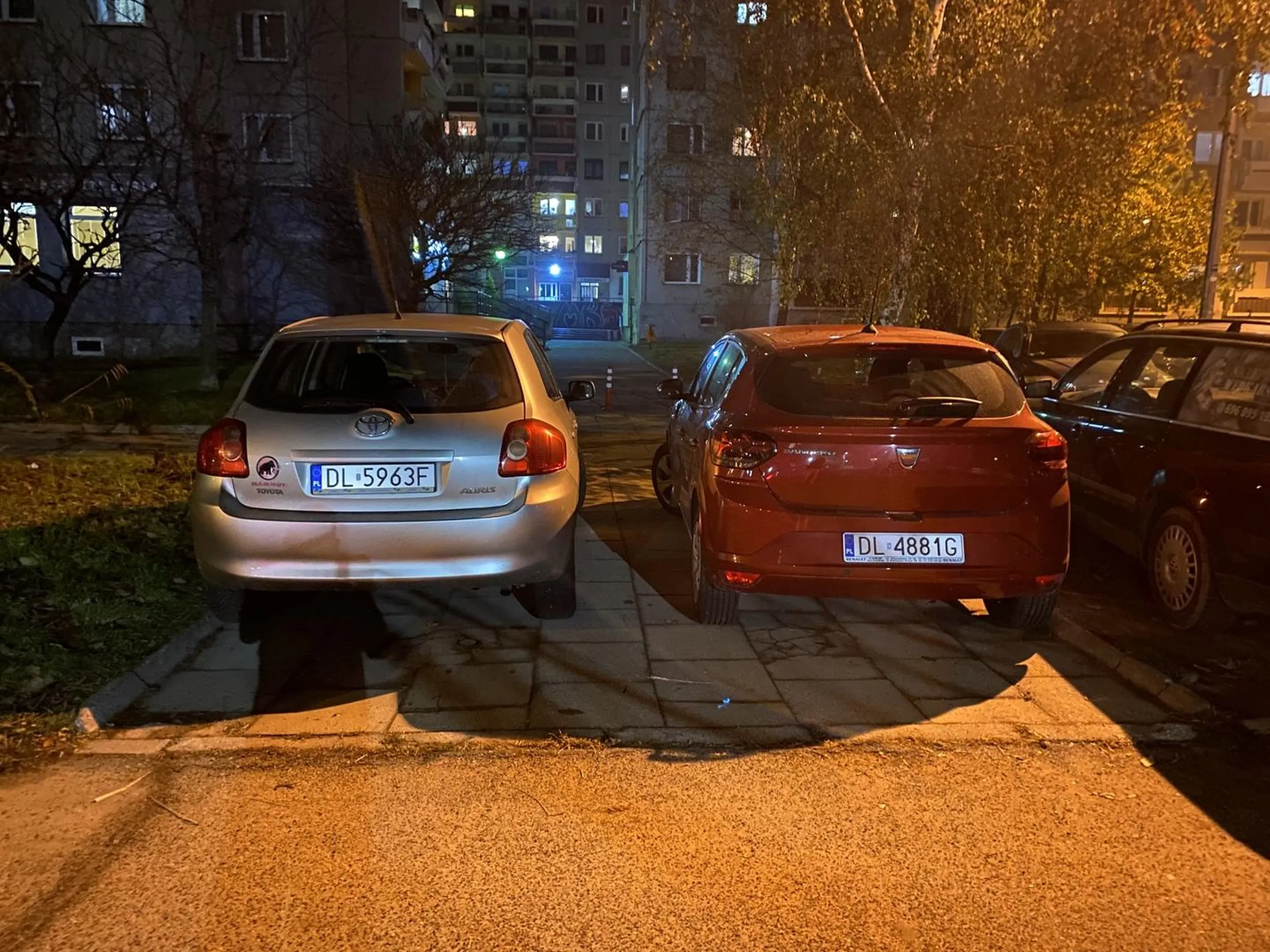 Nie ma to jak zaparkować na chodniku. Ameba umysłowa.