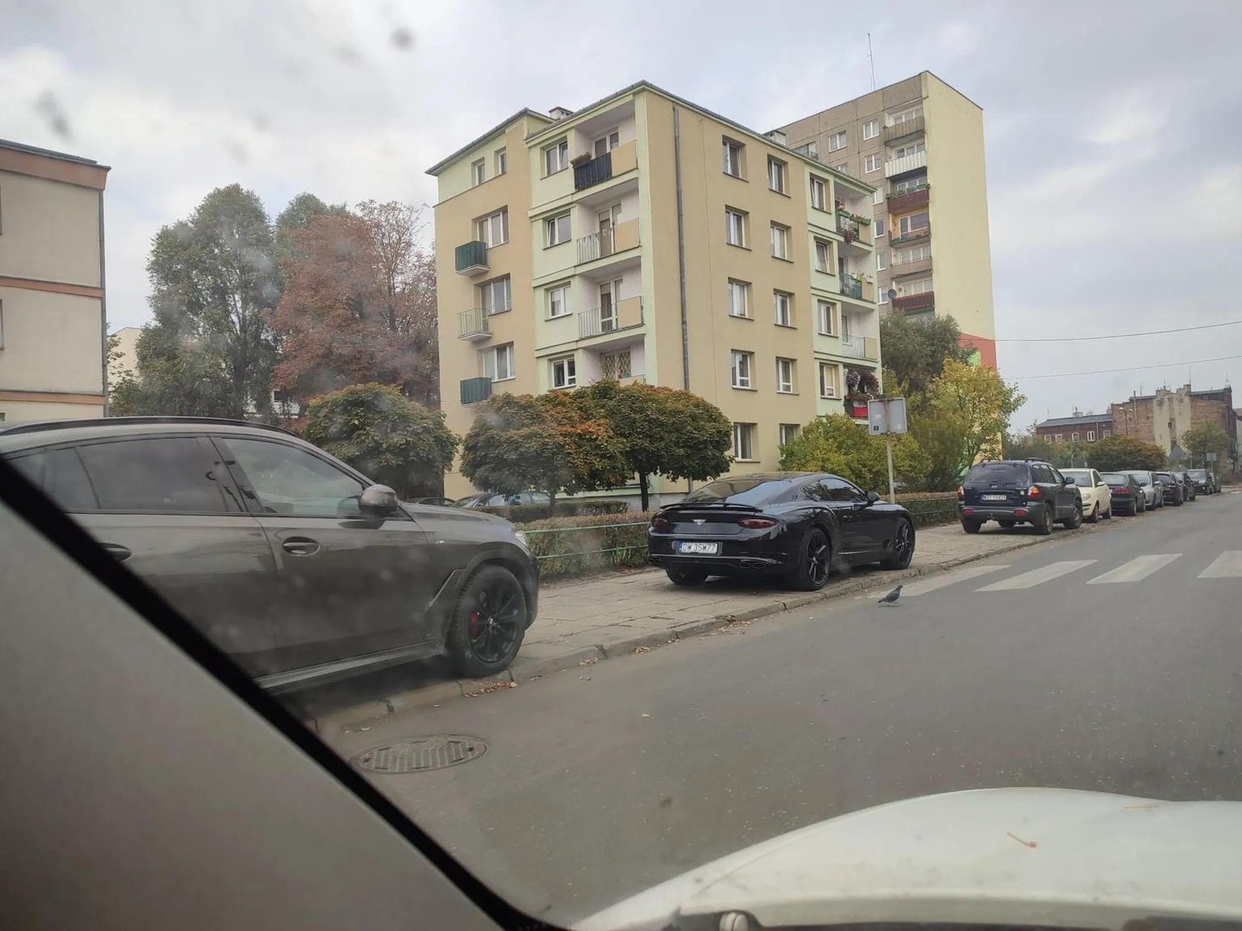 Tempa dzida, a za nią matka. Przydało by się nauczyć parkowania. Stanęła centralnie na przejściu dla pieszych, a mamusia na skrzyżowaniu.