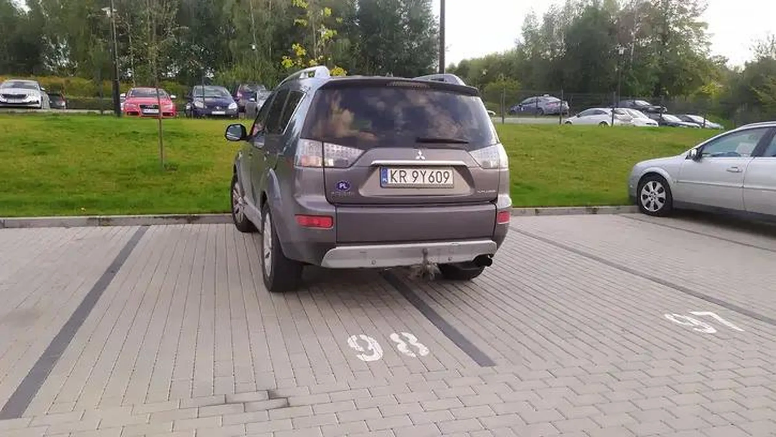 Zajmuje dwa miejsca parkingowe, a żadne z nich nie należy do niego (są prywatne). Żenada.