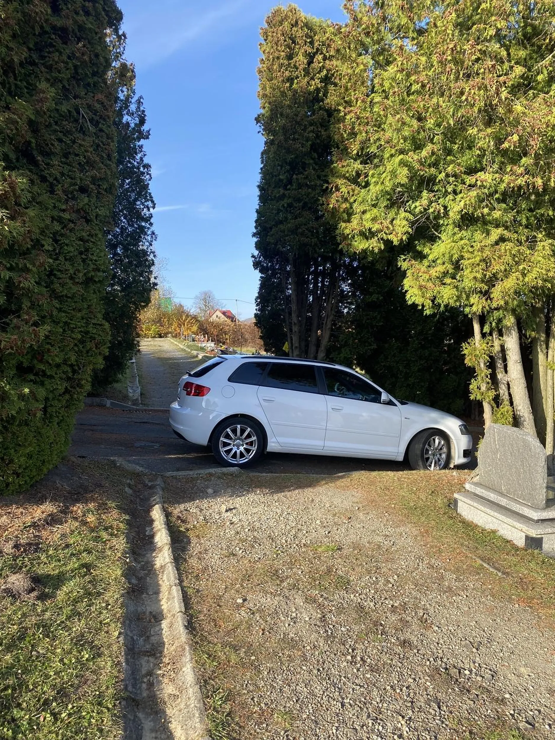 Gość nie umie parkować wjechał pod zakaz i zablkowal ścieżkę