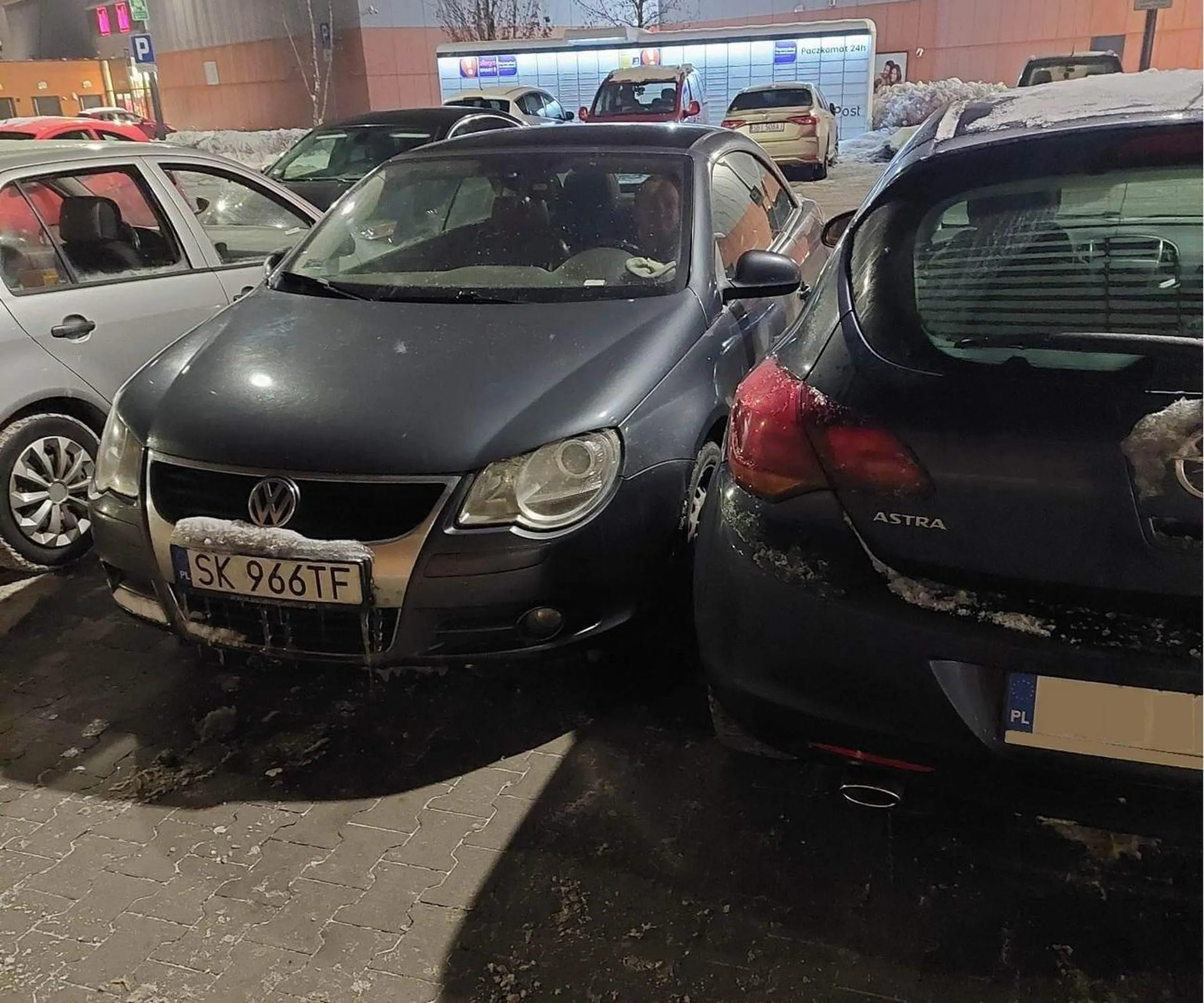 Przykład kultury męża blond Karyny na parkingu na którym pełno wolnych miejsc ale trzeba stanąć tak by uniemożliwić innym wejścia do pojazdu. Pomimo próśb kobiety furiat potrafi zwyzywać wszystkich winnych, nawet ochronę ale nie ruszy się z miejsca. Współczucia dla blond Karyny bo wstydu się kobieta najadła na parkingu za takiego patafiana. Człek się łudził że taki gatunek już wymarł a tu taka niespodzianka.