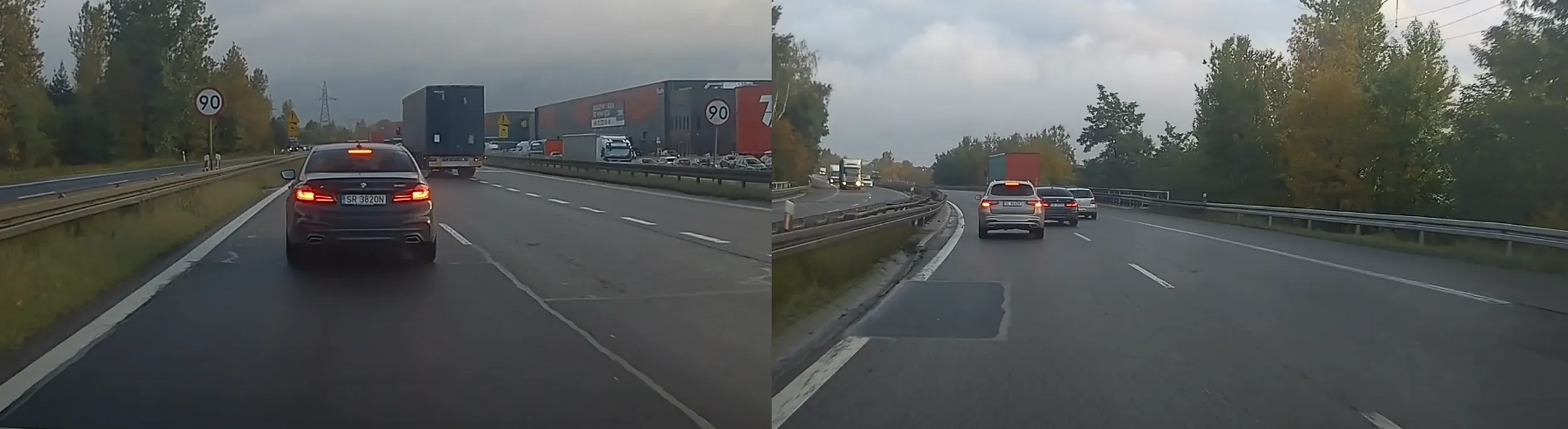 Kierowca siedzi na zderzaku, świeci długimi, wykonuje niebezpieczne manewry wyprzedzania, spychając auta i zmuszając je do hamowania. Prawdopodobnie wariat, który coś sobie kompensuje. Na szczęście nagrania z kamerek wysłane zostały, tam gdzie trzeba, więc miłego oczekiwania na solidny mandacik.