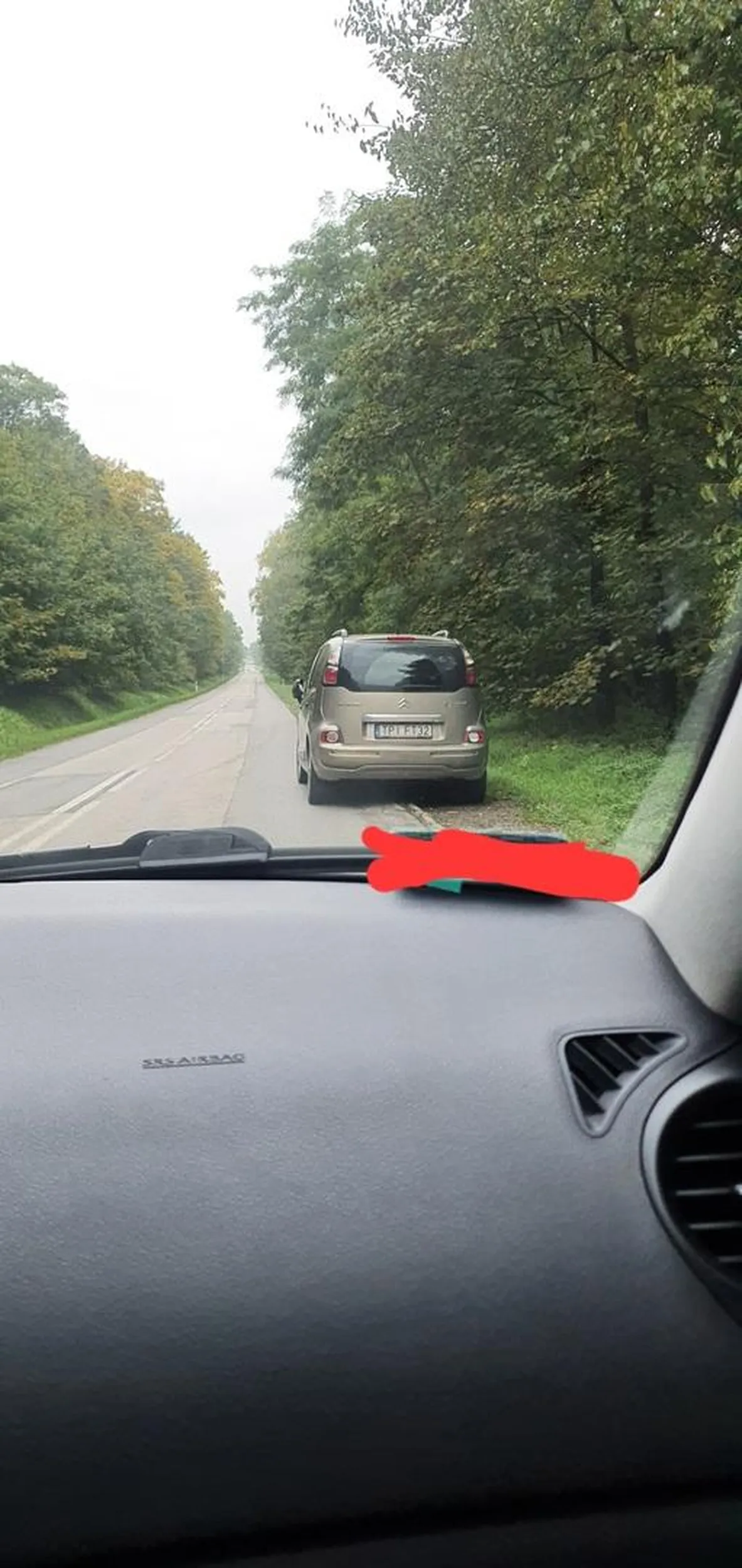 Sezon grzybowy nie upoważnia do parkowania na połowie pasa na terenie niezabudowanym. Totalny brak myślenia..