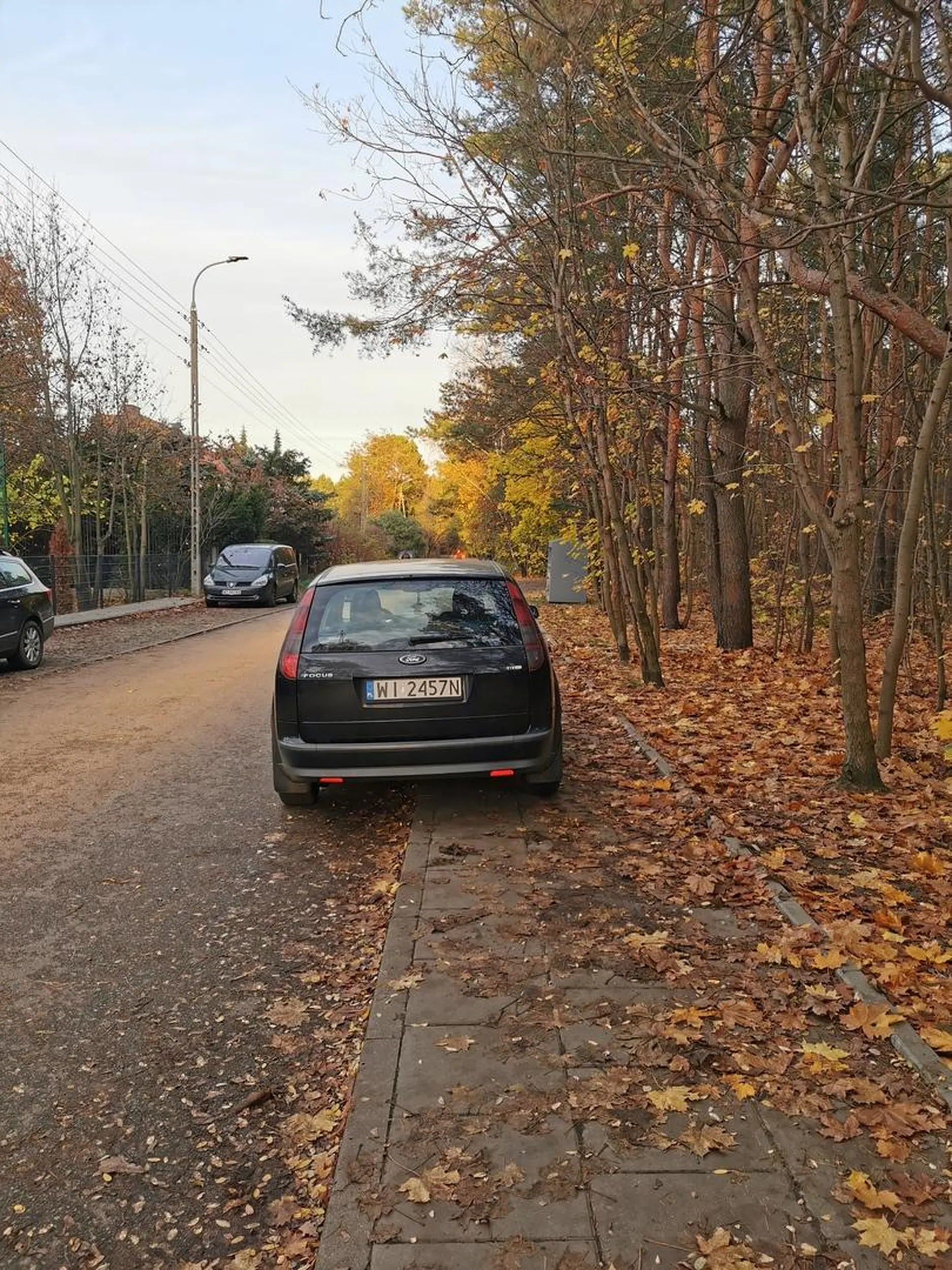 Parkuje na chodniku. Po drugiej stronie ulicy zatoczka do parkowanka z wolnymi moejscami.