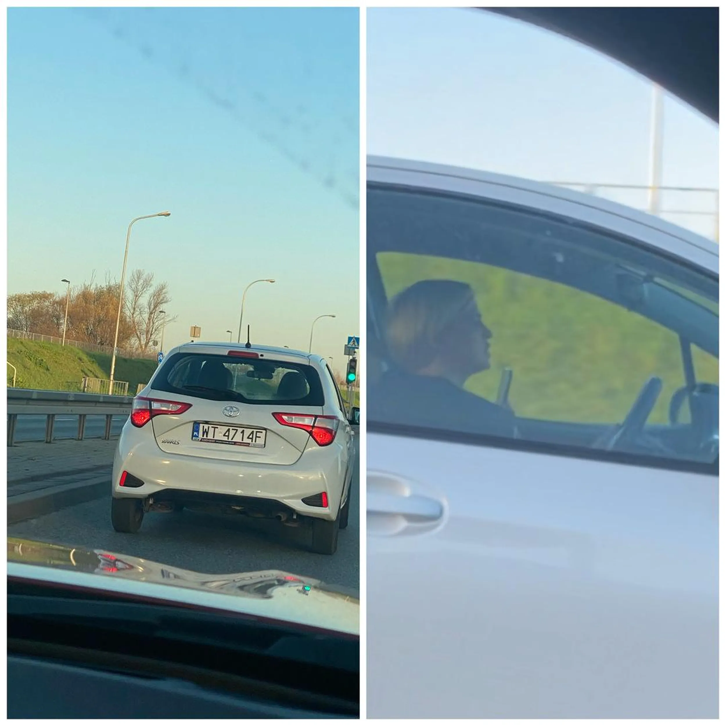 Księżniczka blokuje lewy pas bo rozmawia przez telefon.