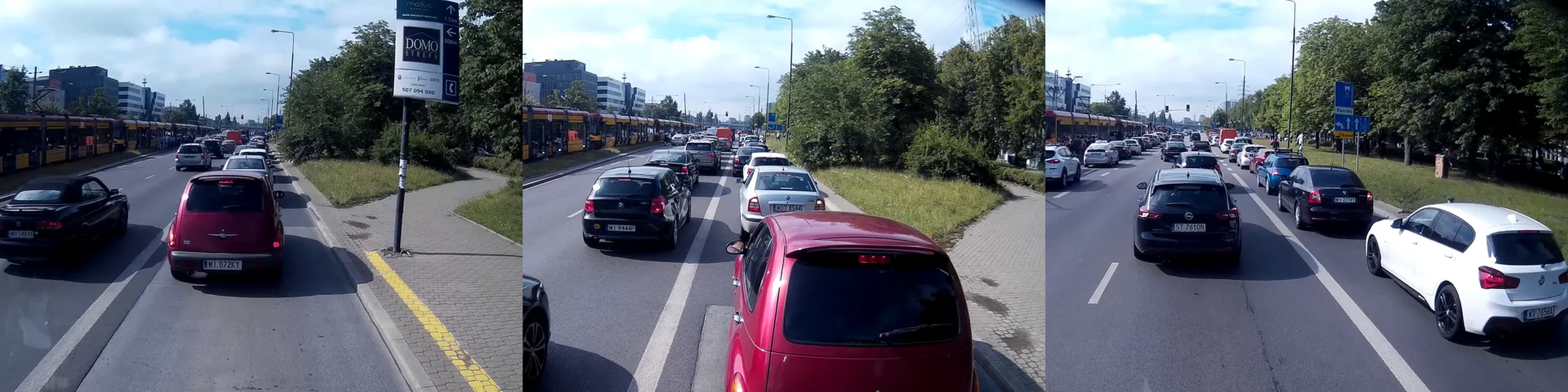 Śmiecie blokują buspas. Oczywiście wszyscy wjechali na niego po ciągłej linii wpychając się przed autobus.