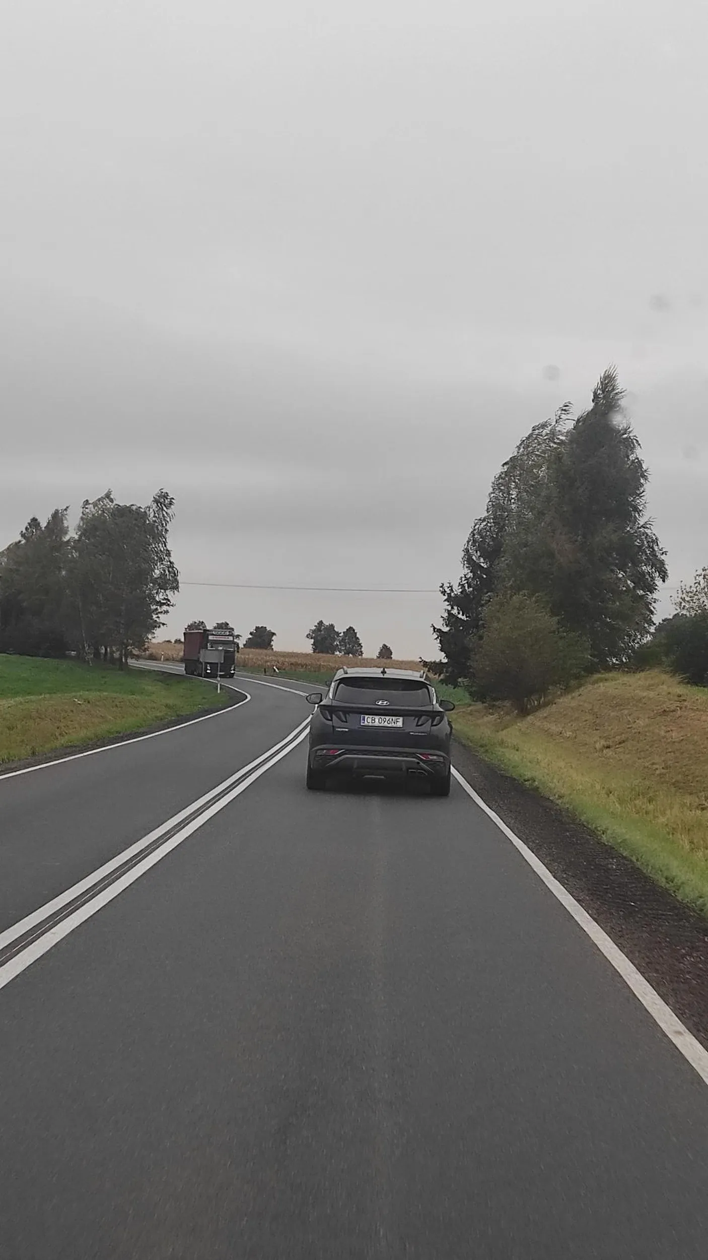 Wyprzedza na trzeciego, na podwójnej ciągłej.