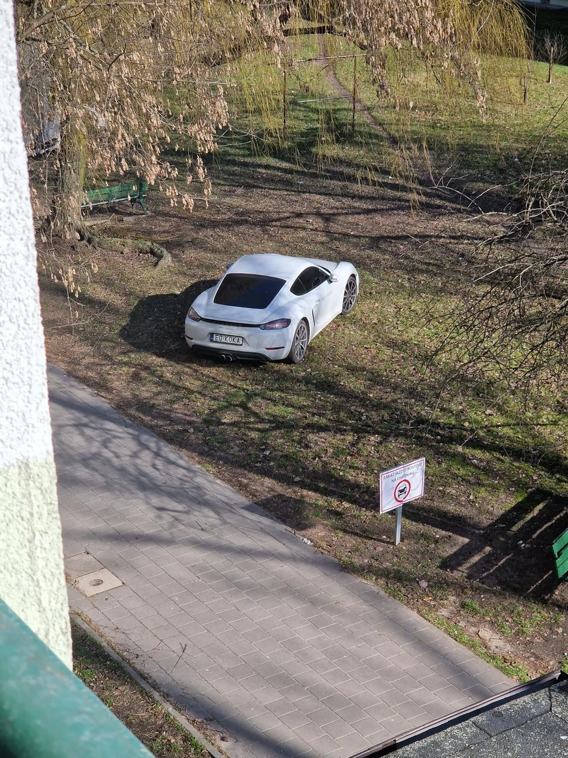 Kawał idioty jeżdżący po chodniku (mimo widocznego zakazu), parkujący na zieleni mimo że 40 metrów dalej puste miejsca parkingowe.