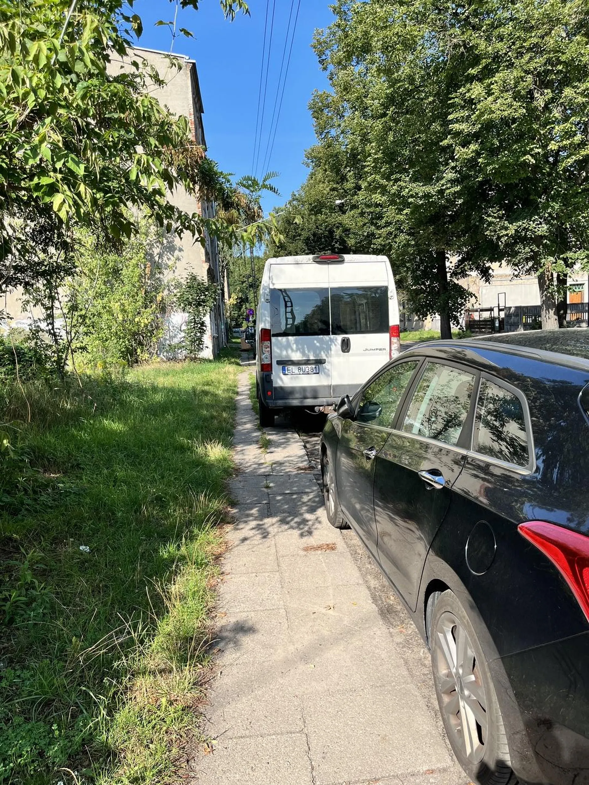 Naucz się, głąbie, szanować ludzi i parkuj tak, żeby przechodnie mogli przejść po chodniku a nie po krzakach lub jezdni.