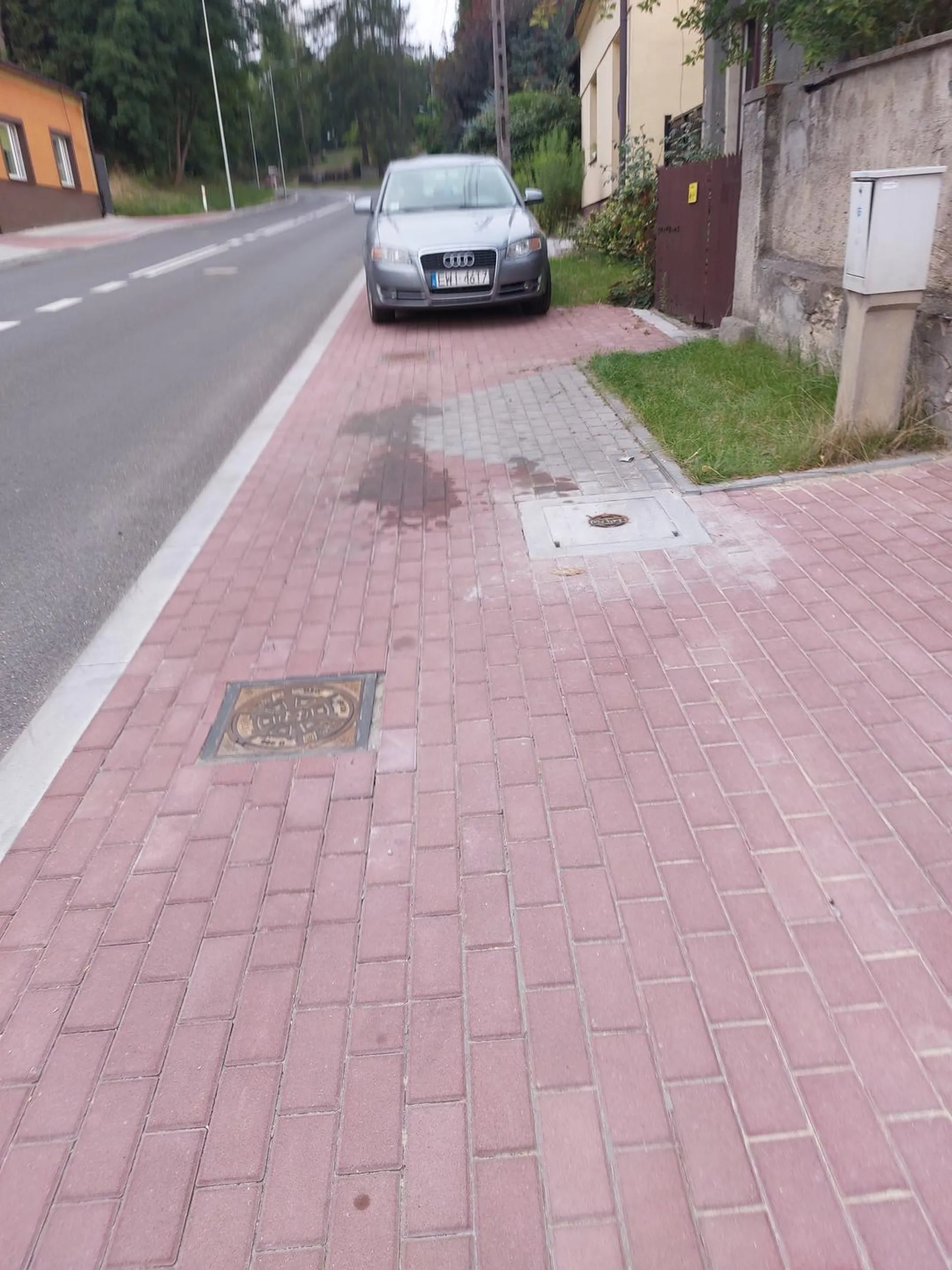 Kierowca zatrzymuje się na środku chodnika.