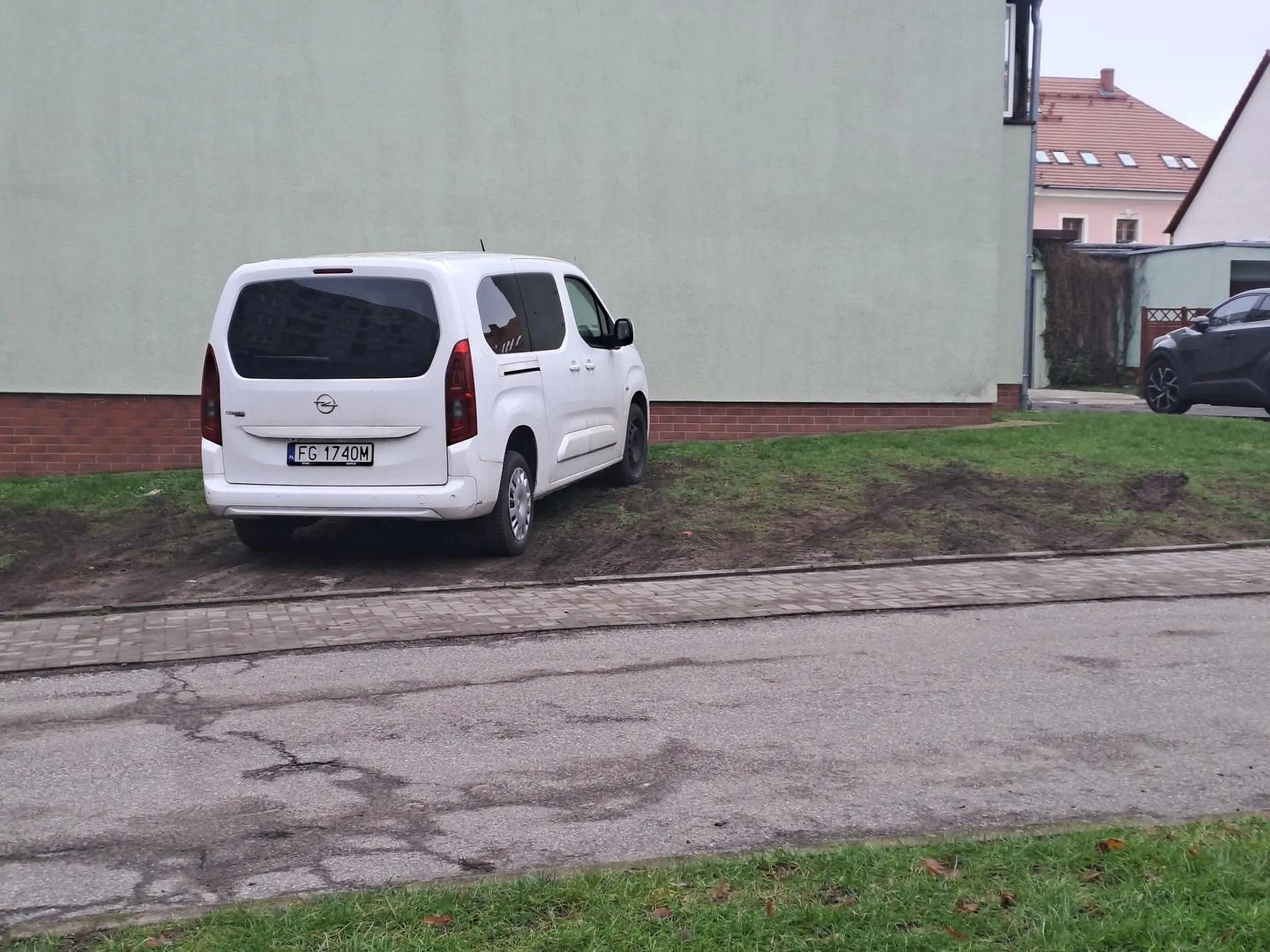 Parkowanie na trawniku, który dzięki m.in. niemu coraz mniej go przypomina. Dzięki takim cebulakom w tym kraju mamy syf.