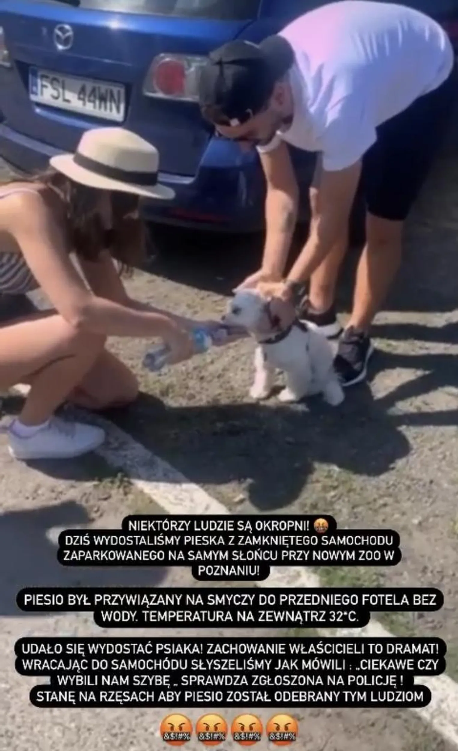 W dniu 15.08.2023 zostawili psa w zamkniętym samochodzie przy ponad 30 stopniowym upale i lekko uchylonym oknie!!!