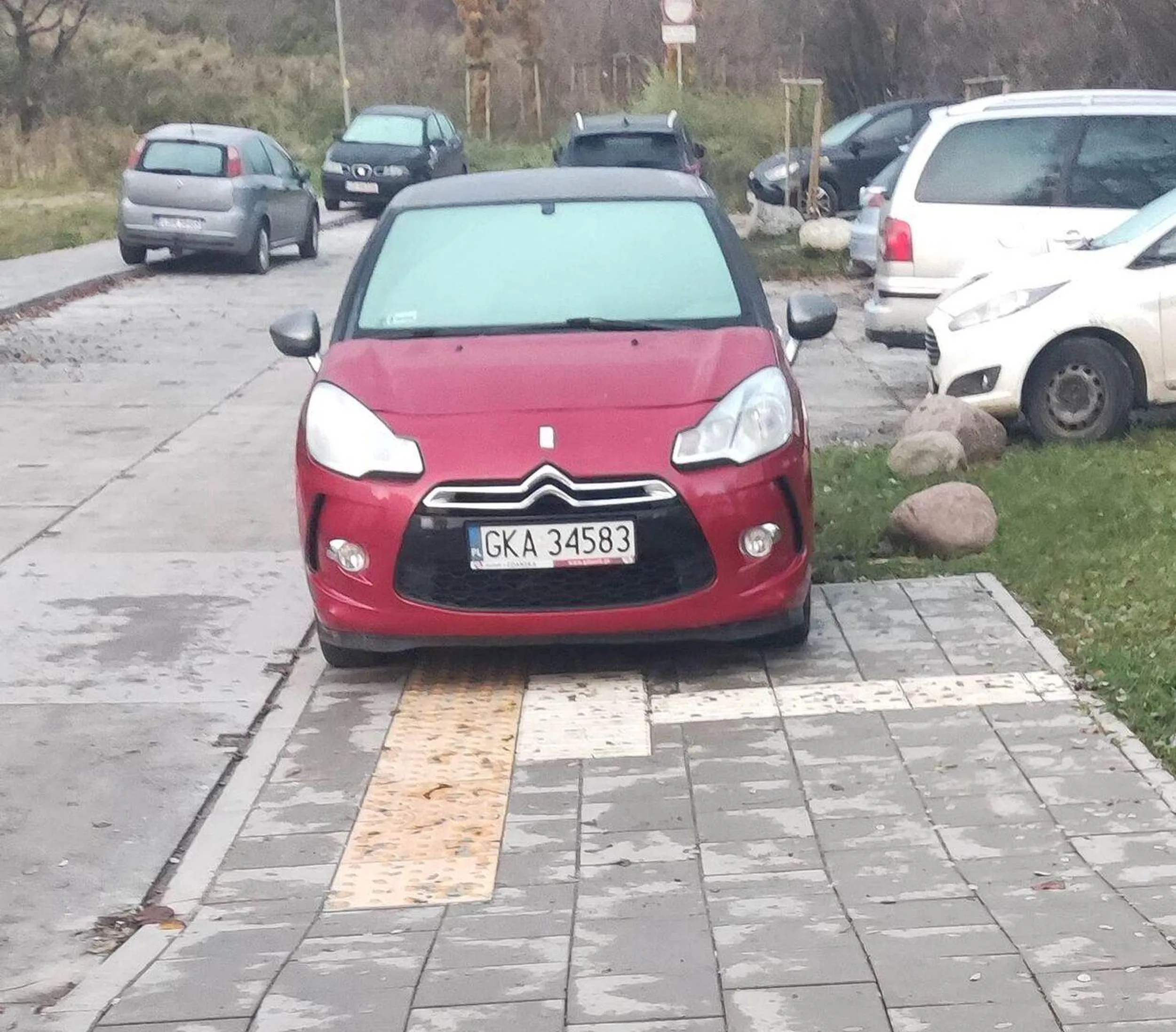 Te żółte i białe wstawki są po to, żeby ułatwić niewidomym znalezienie miejsca przechodzenia przez jezdnię a nie ułatwić parkowanie.