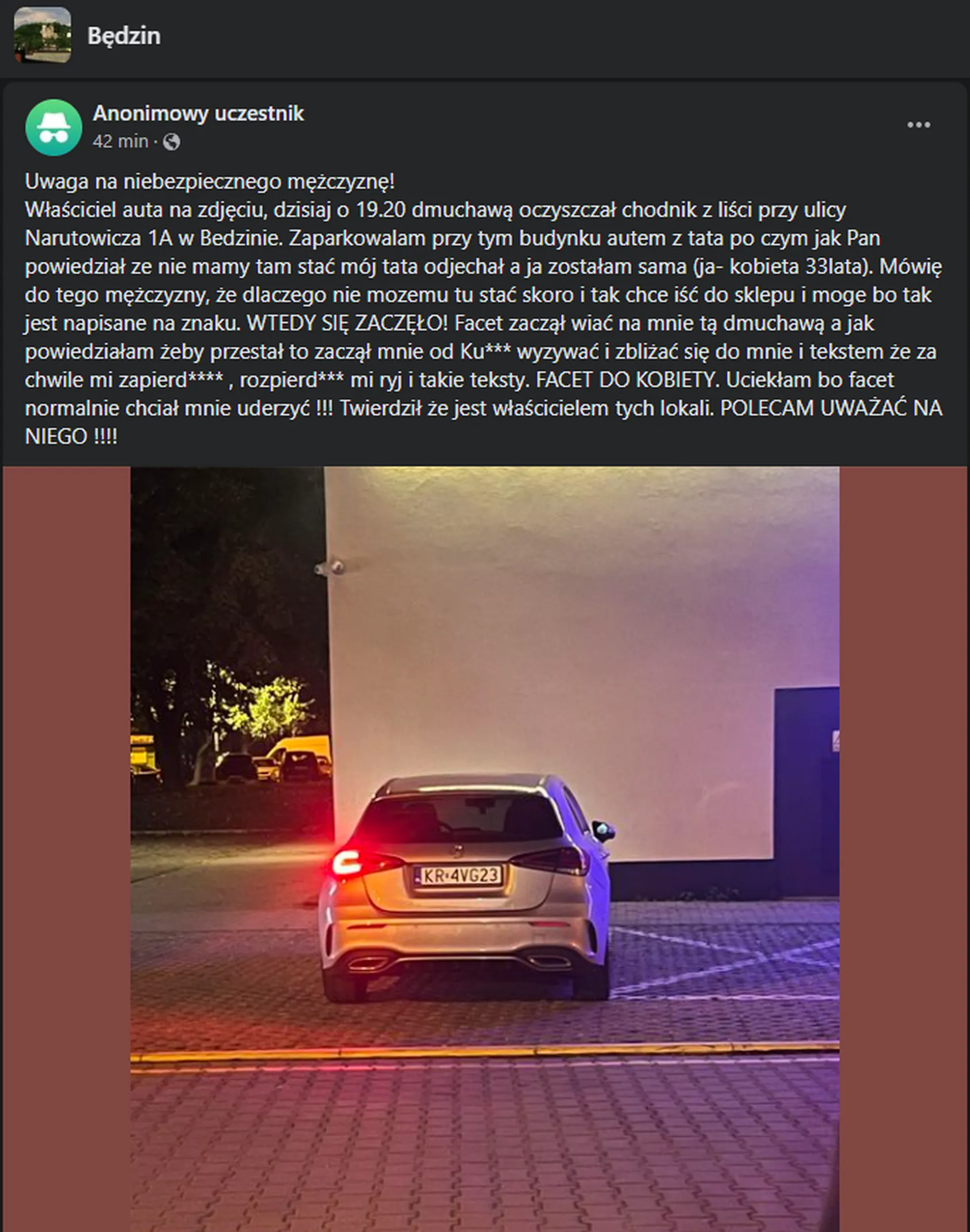 Grupa Będzin Facebook, reszta informacji na screenie