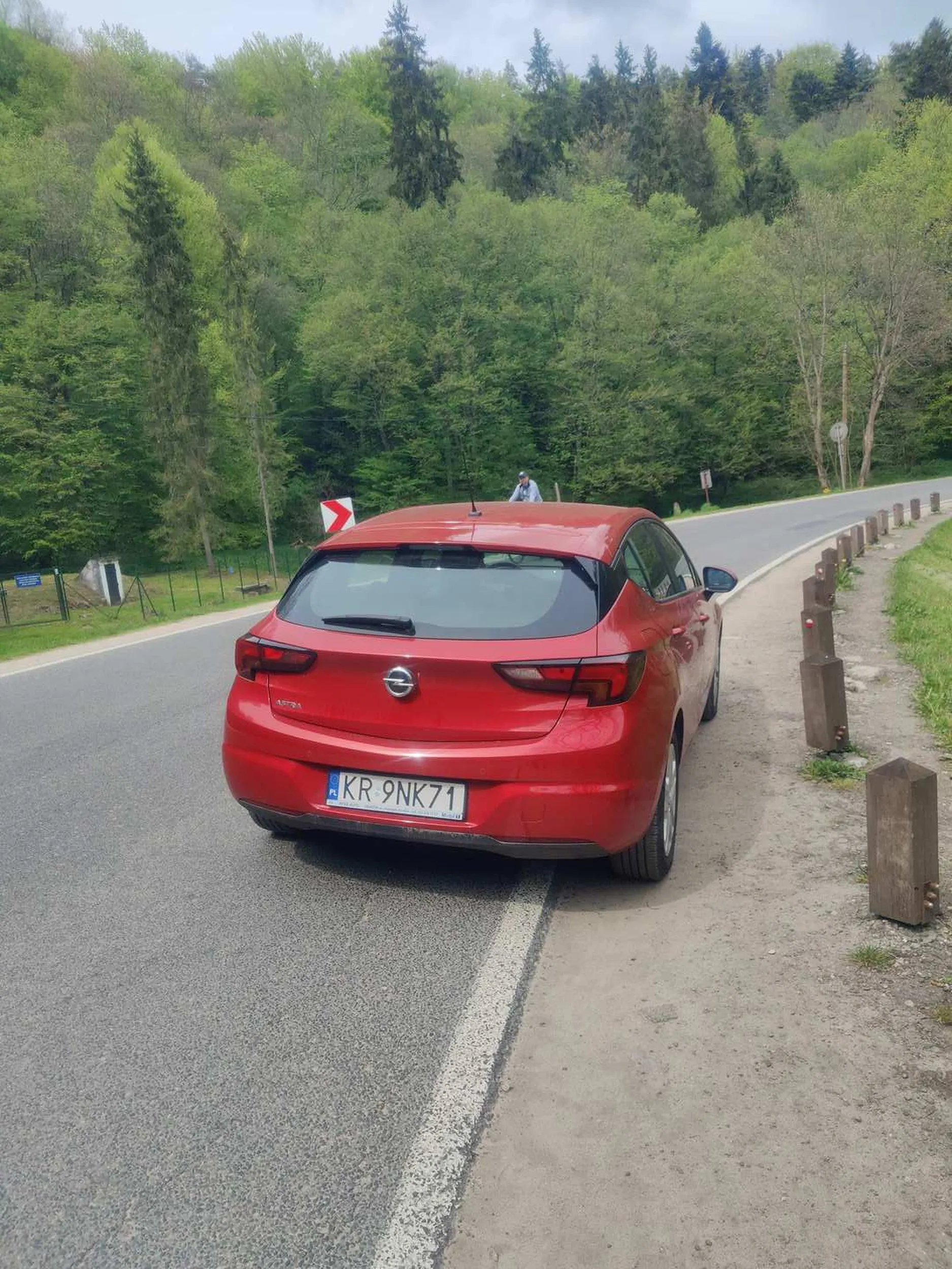 Miłośnik pieszych wycieczek parkujący na wiele godzin na zakręcie i zakazie zatrzymywania w Ojcowie.