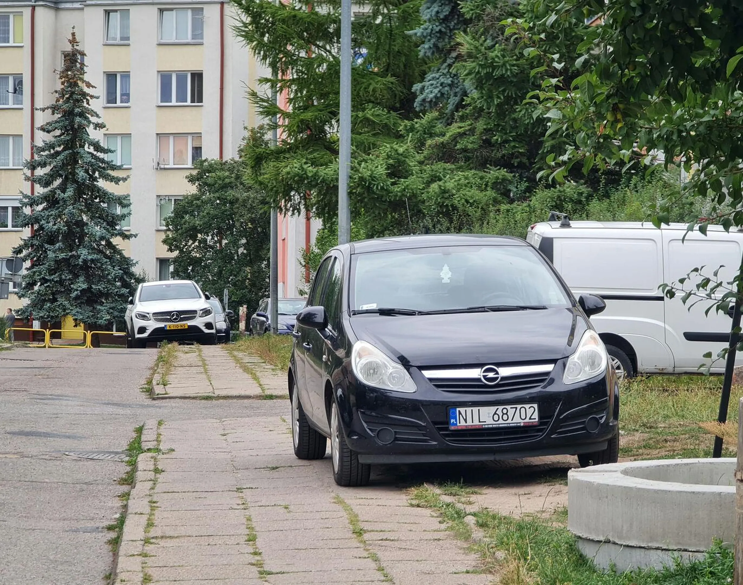 Chamstwo w stosunku do ludzi żyjących w okolicy, poprzez niszczenie zieleni i blokowanie chodnika.