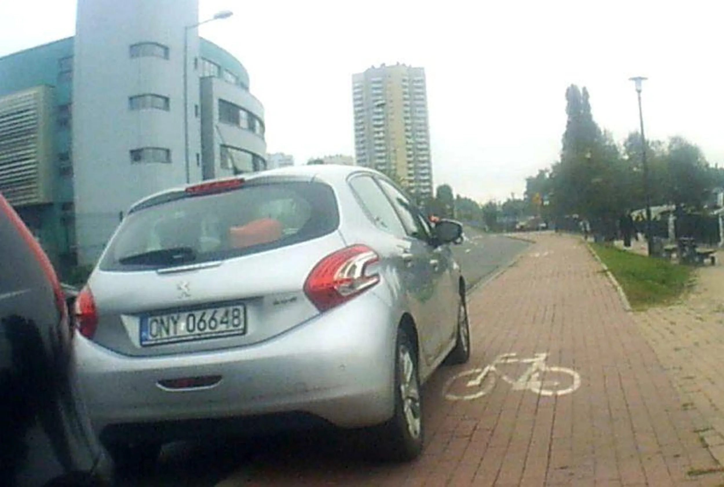 Tak cuchnąca patologia parkuje auto na drodze dla rowerów. Świnia na parking 5 zł nie ma, ale za darmo pakuje chętnie na drodze.