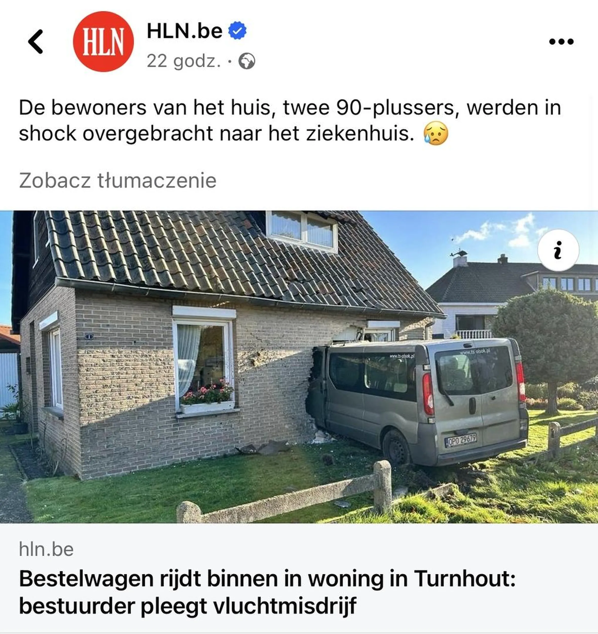 Wjechał w dom staruszków i uciekł. Wstyd. Zdarzenie miało miejsce w Belgii.