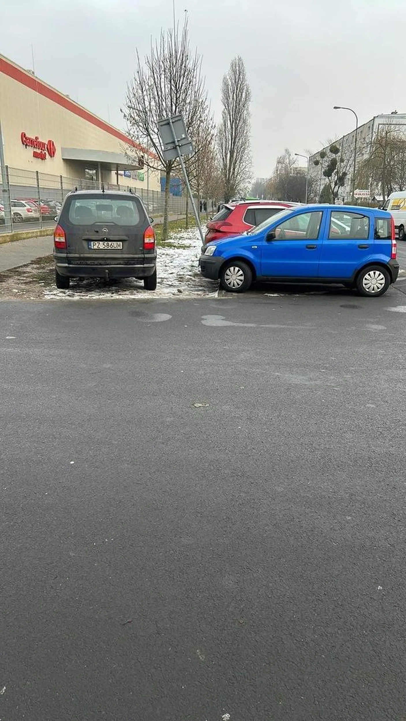 Rozjeżdża trawnik, wandal.