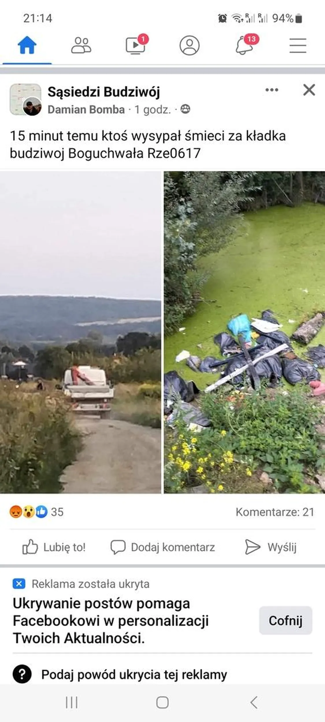 15 minut temu ktoś wysypał śmieci za kładka budziwoj Boguchwała Rze0617