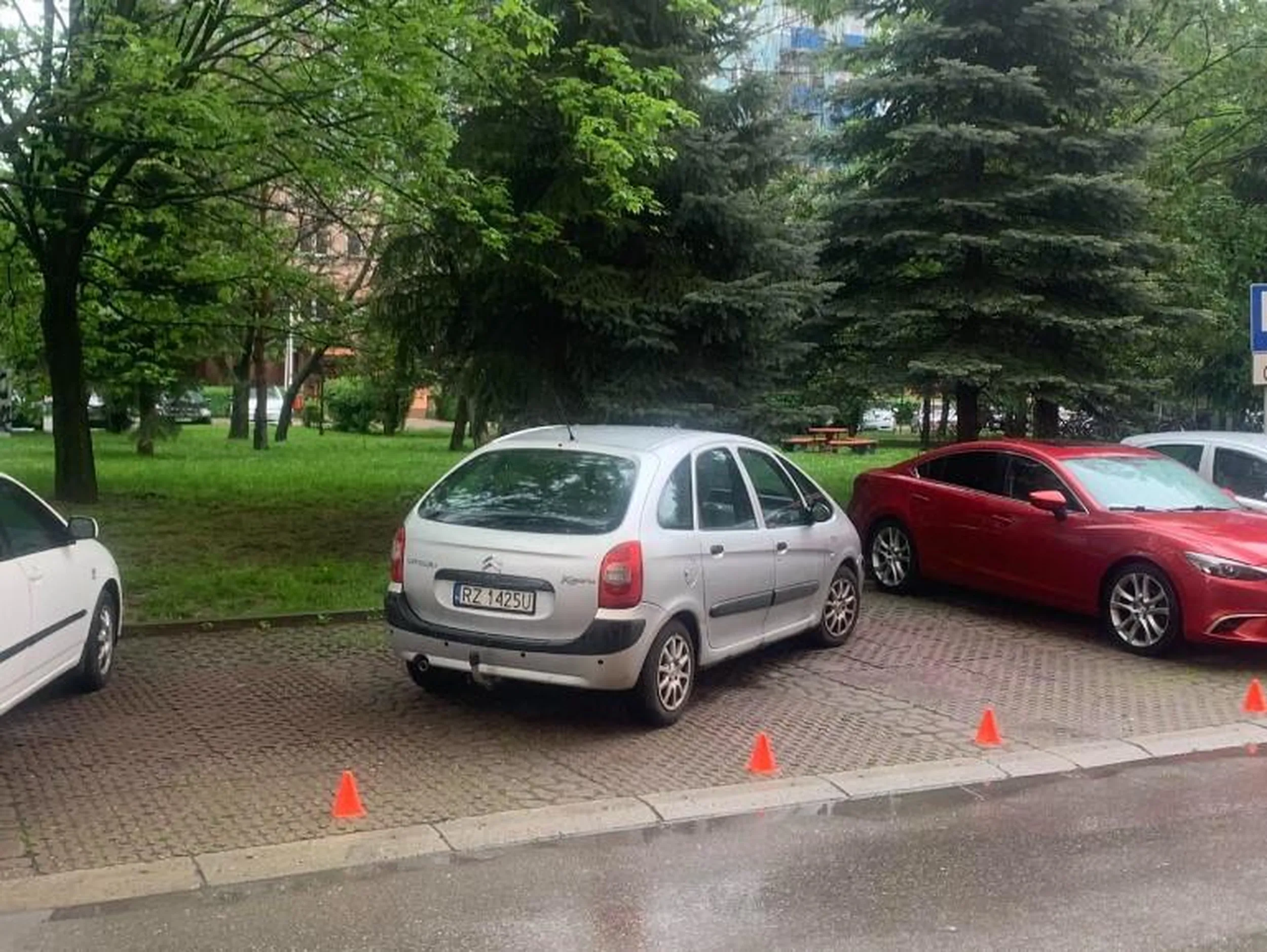 Cebularz jakich mało, stanął na trzech miejscach, wyciągnął pachołki i poszedł. Może jego stara tyle miejsca potrzebuje jak wysiada :/