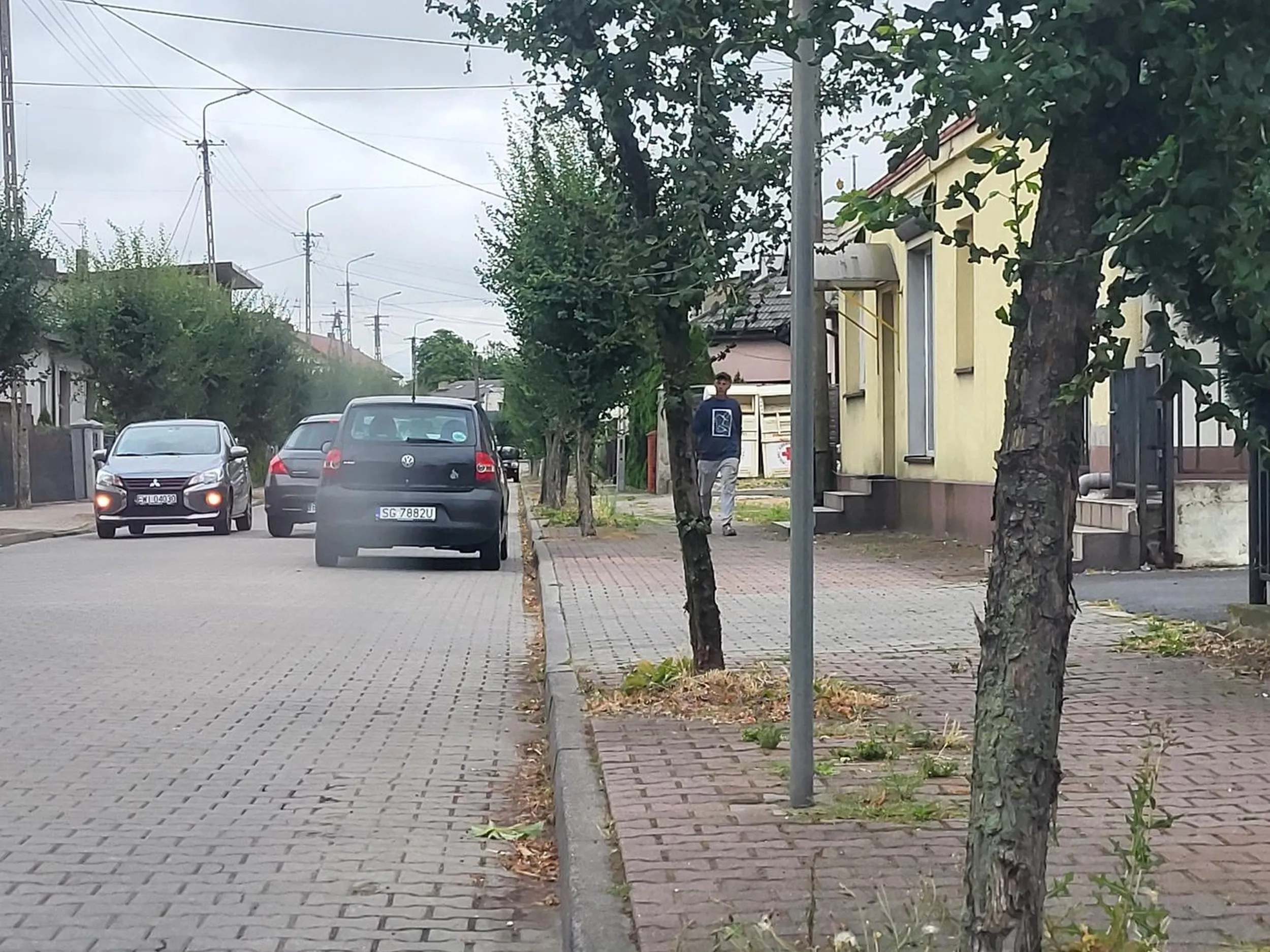 Staje na srodku drogi podczas szczytu ruchu i idzie sobie w siną dal