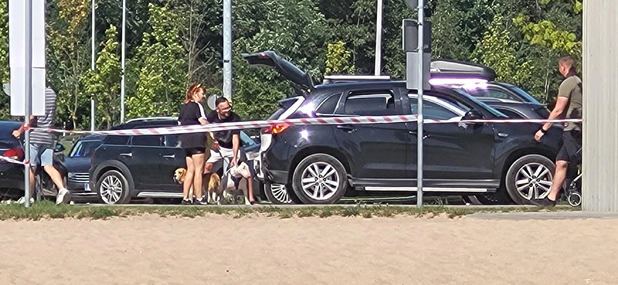 Przyjechali na zalew wysrac swoje pieski i odjechali nie sprzątając. Pewnie w domu tez srają na podłoge. Patologia