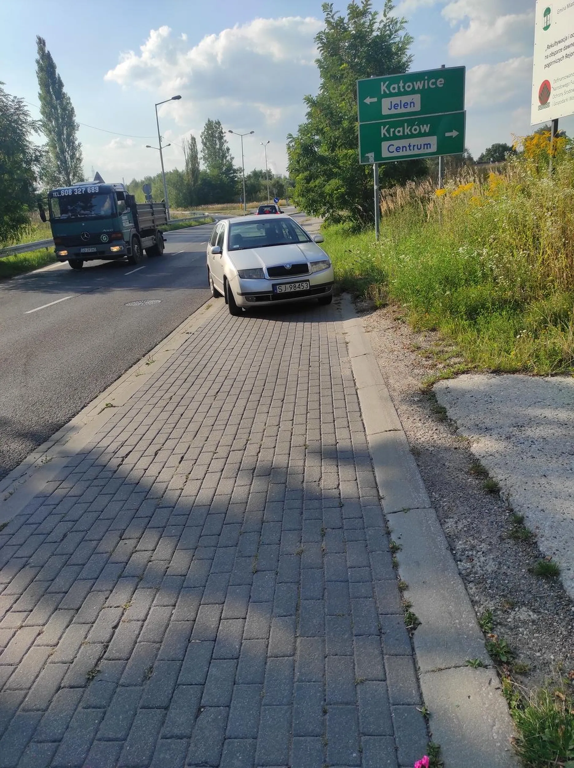 Mistrz parkowania nawet nie było jak wózkiem z dzieckiem przejechać trzeba było wyjechać na asfalt