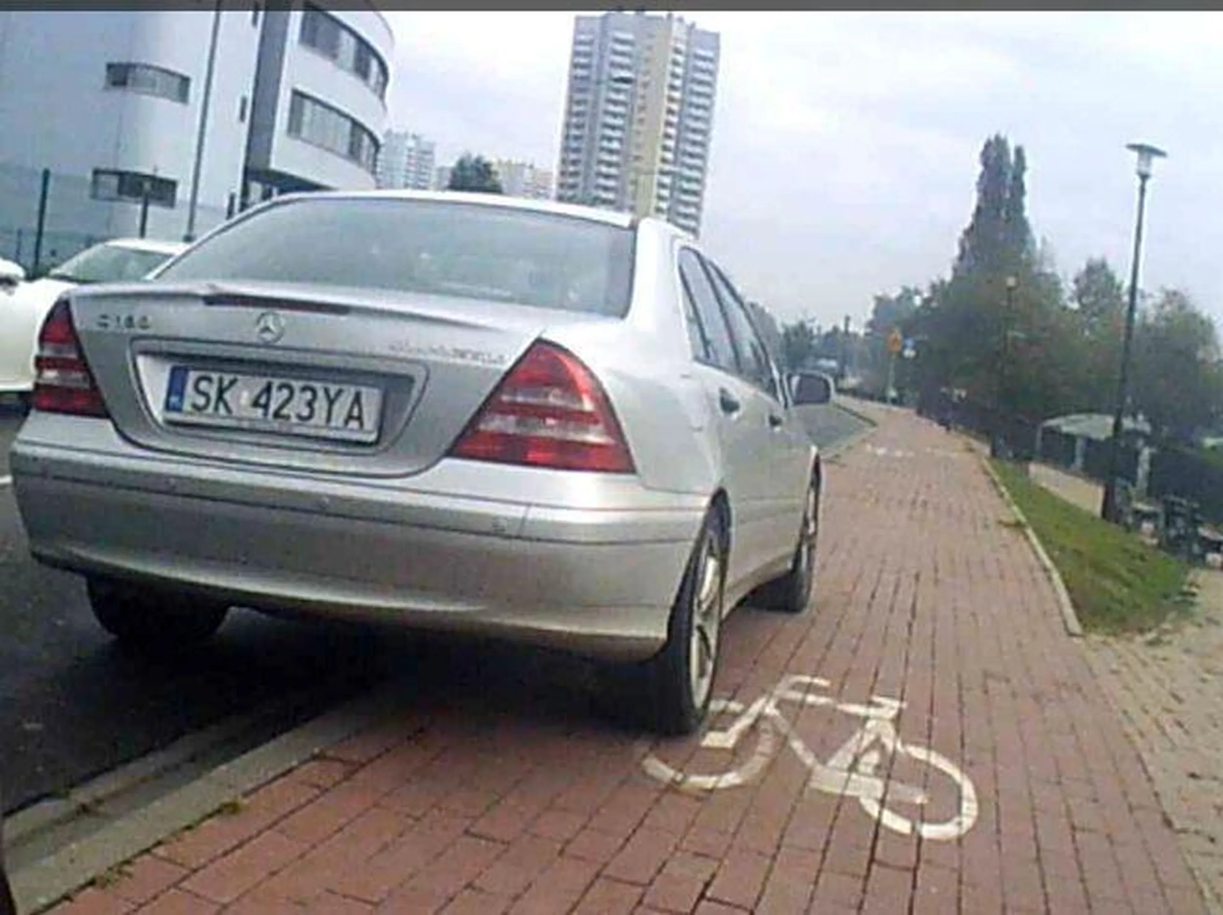 Patologia nie ma 5 zł na parking więc parkuje śmierdząca świnia na drodze dla rowerów