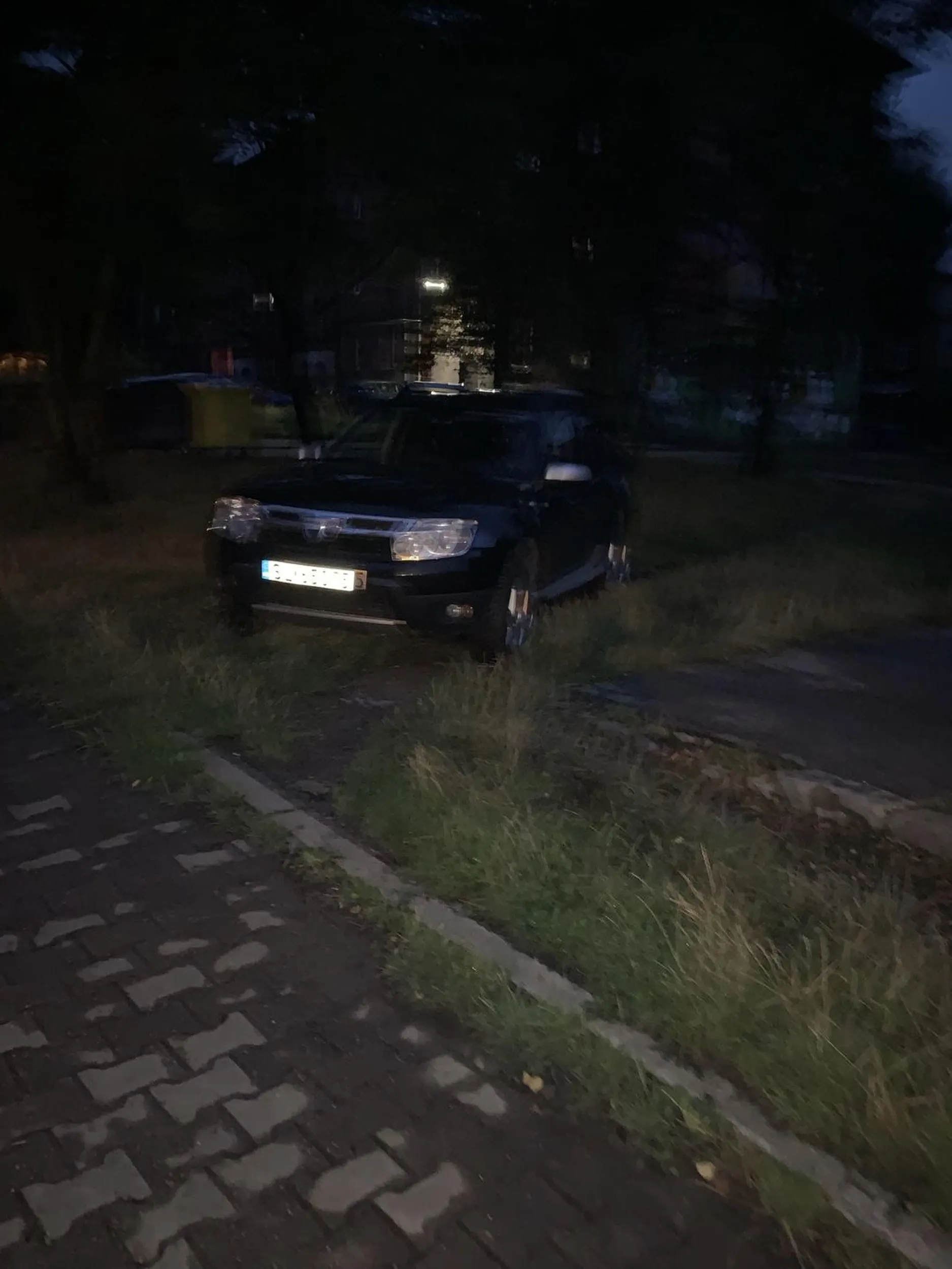 Parkuje na ścieżce mając obok miejsce parkingowe