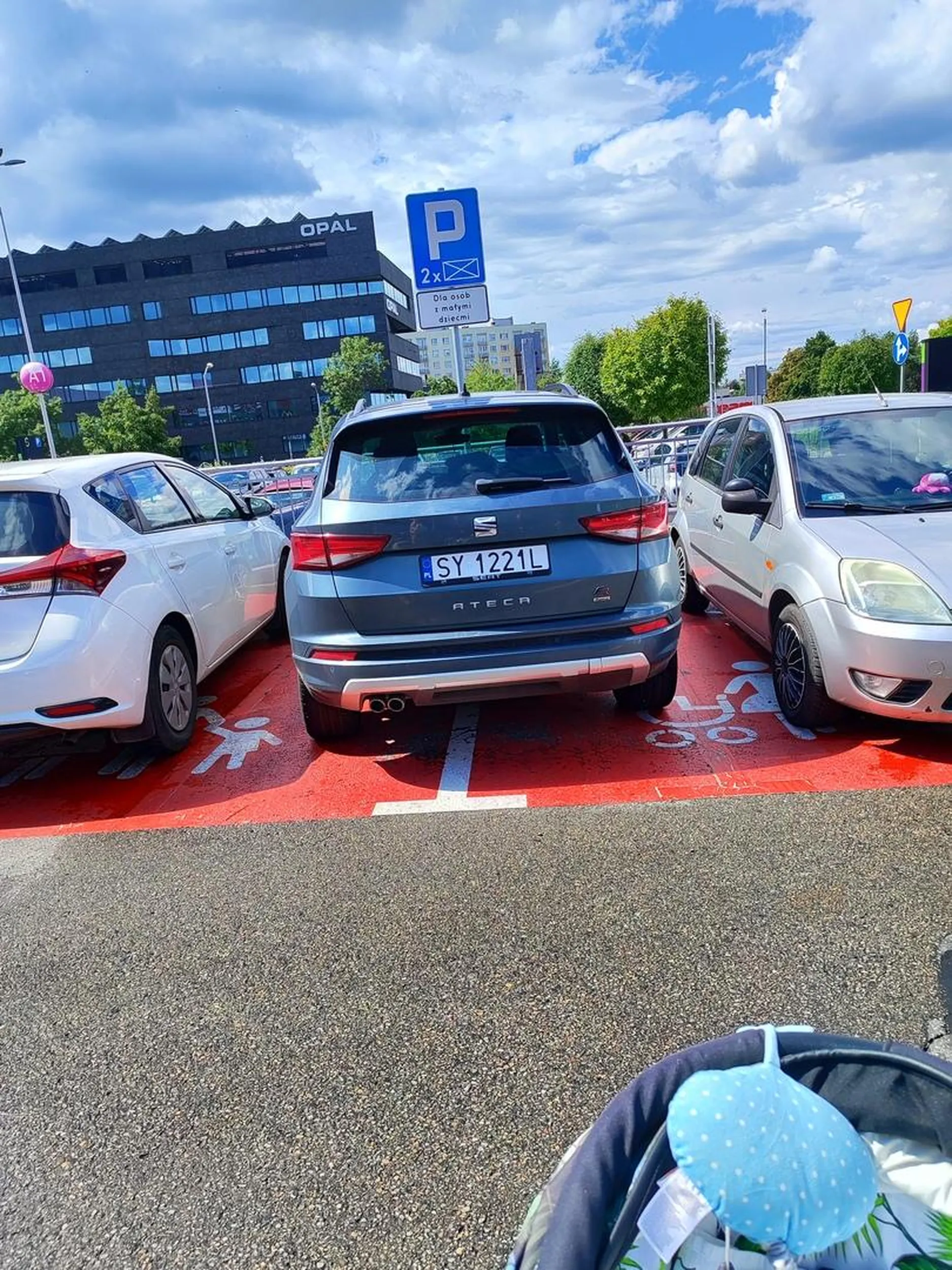 Dwa duże miejsca przeznaczone dla rodzin z dziećmi, tymczasem kierowca z Bytomia i mistrzostwo parkowania