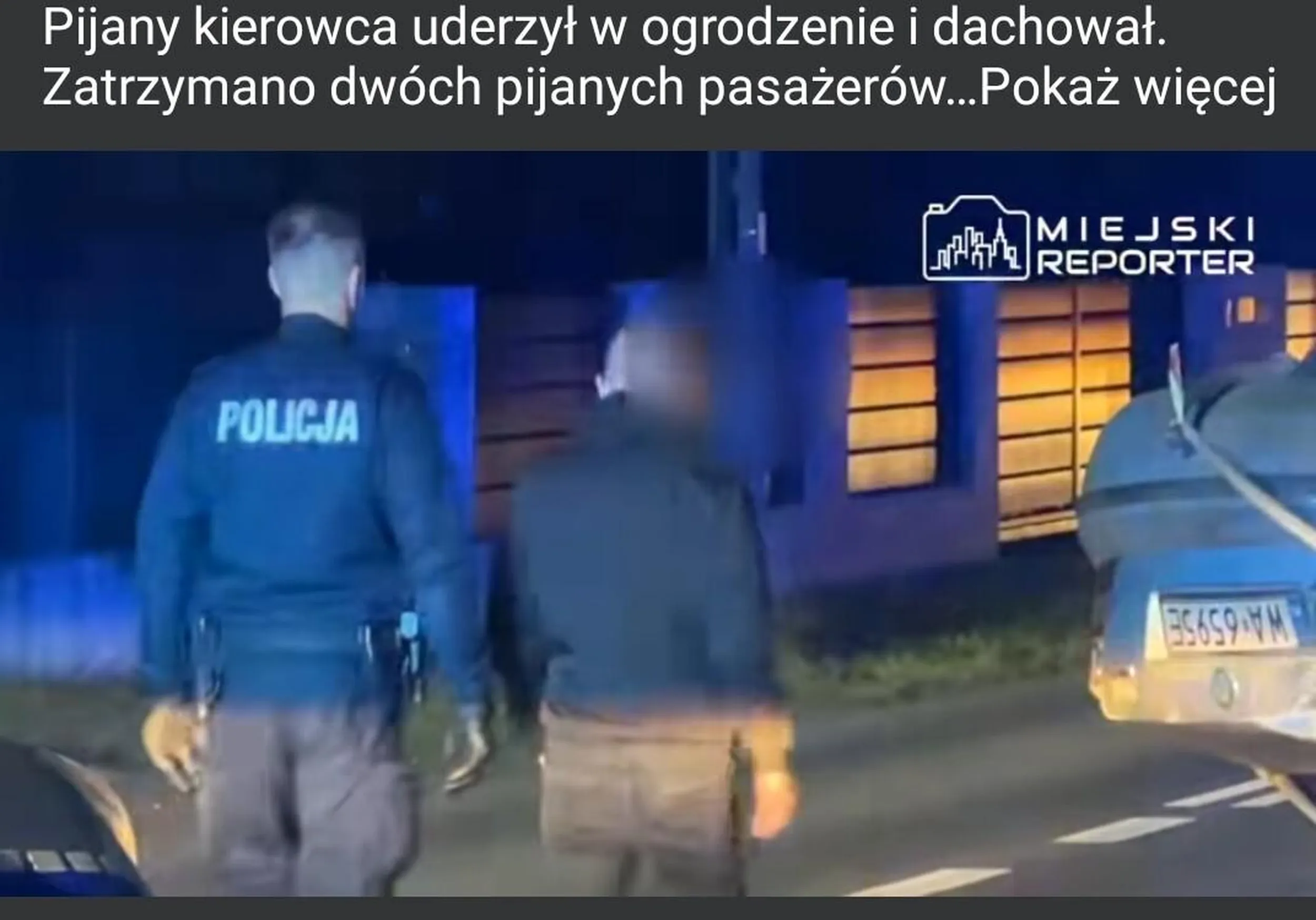 Pijany kretyn rozbił się na płocie w Sulejówku na ulicy Przejazd.