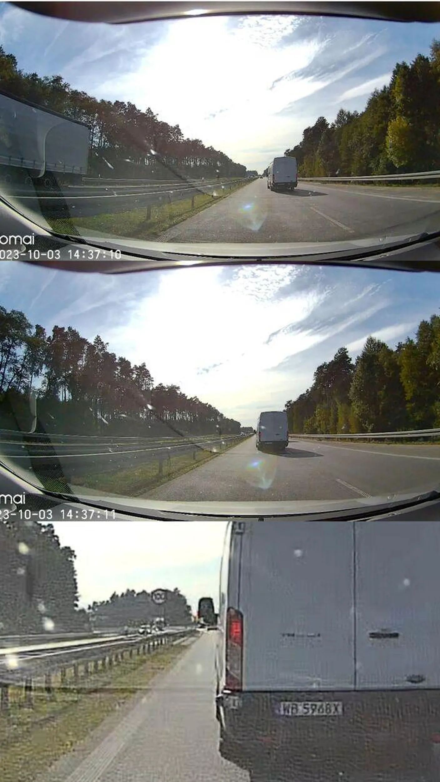 Używaj ku*wiu lusterek, zamiast zmuszać innych do gwałtownego hamowania na autostradzie. Jesteś zje*aby do granic. Filmik leci na psy.