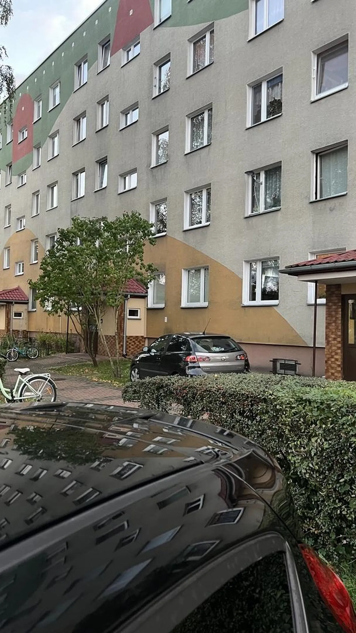 Gratuluje parkowania pod samymi drzwiami klatki na trawniku, pomimo wolnych miejsc na parkingu.