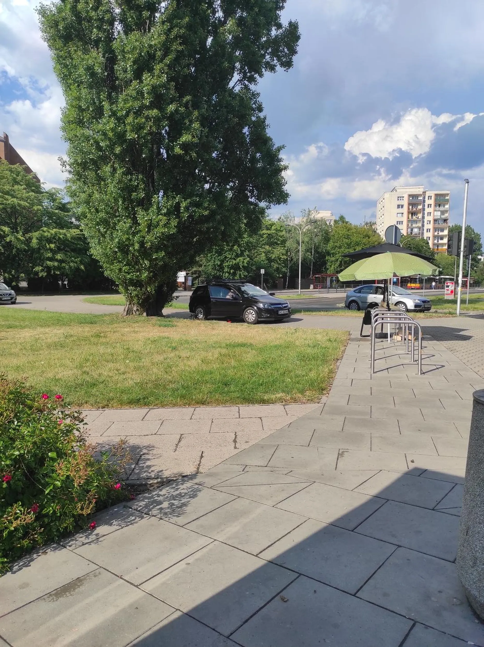 Stoi na chodniku, nie dość że truskawki pewnie bez pozwolenia sprzedaje to jeszcze kopci gorzej niż ten opel