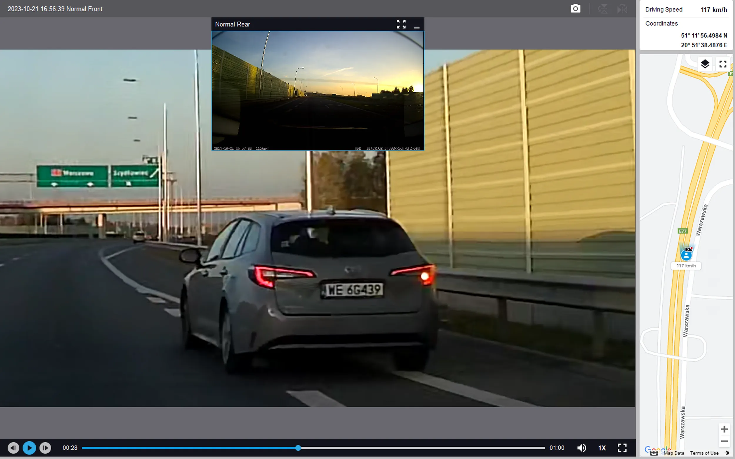 Wyprzedzanie z nadmierną prędkością po prawej stronie (wykorzystując do tego pas  wjazdu na drogę expressową)  - film z przedniej i tylnej kamery przesłany na skrzynkę - "STOP AGRESJA DROGOWA"