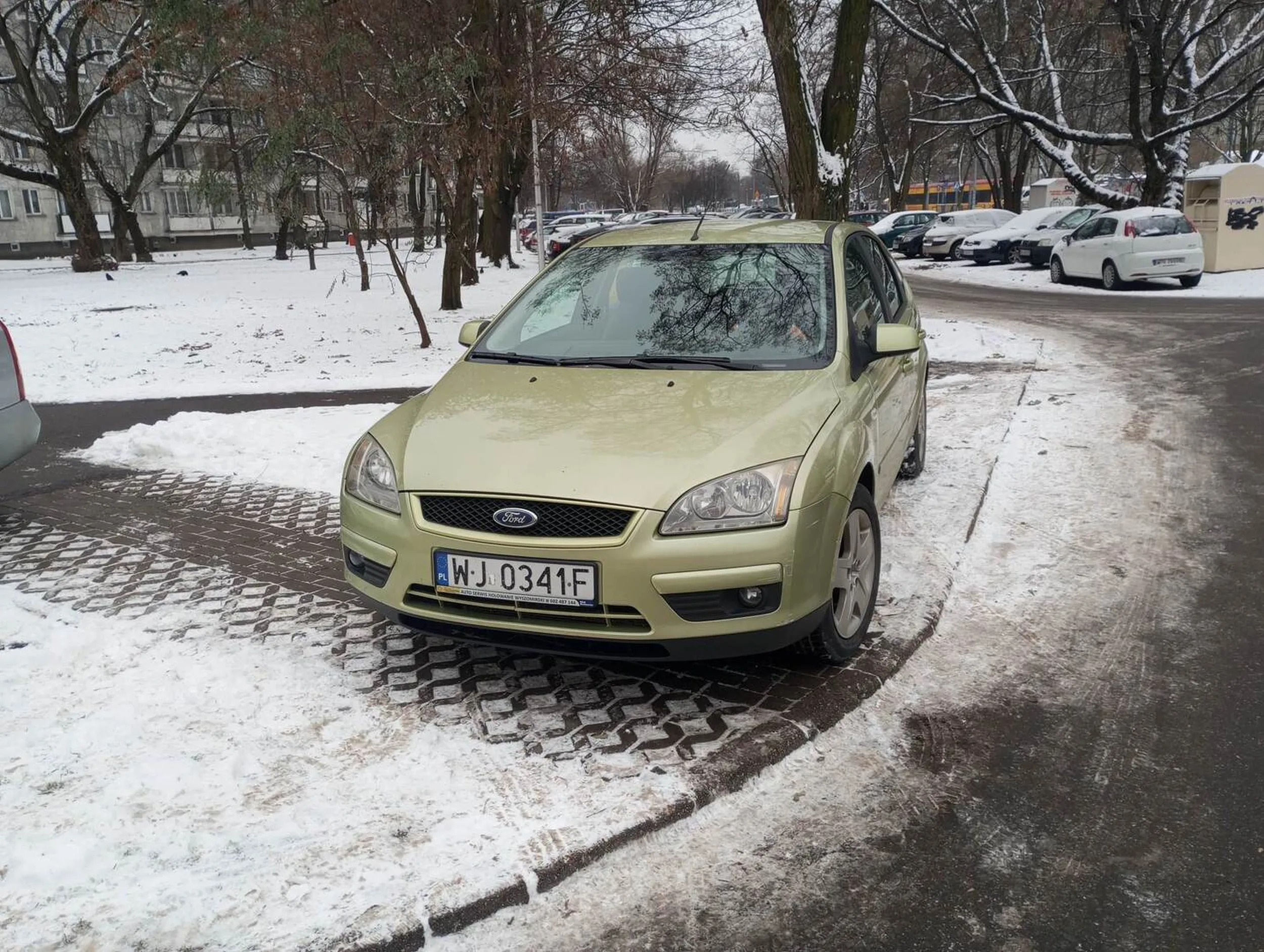 Hrabia Lolo, któremu nie przeszkadza, że ordynarnie zastawia chodnik i przejście dla pieszych. Otoczenie parkingu przy przychodni ul. Rembielińska 8