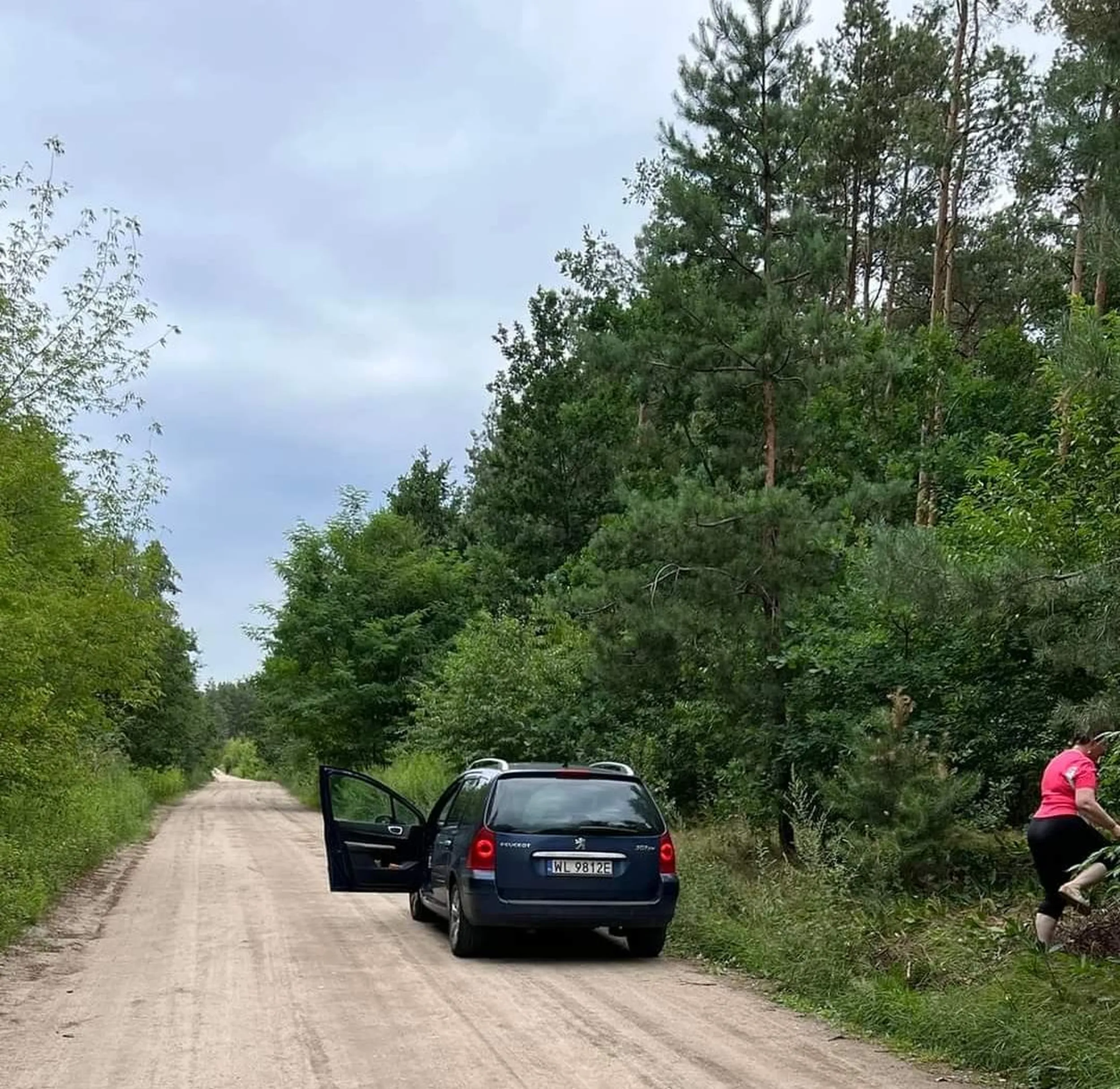 Wywala śmieci do lasu.