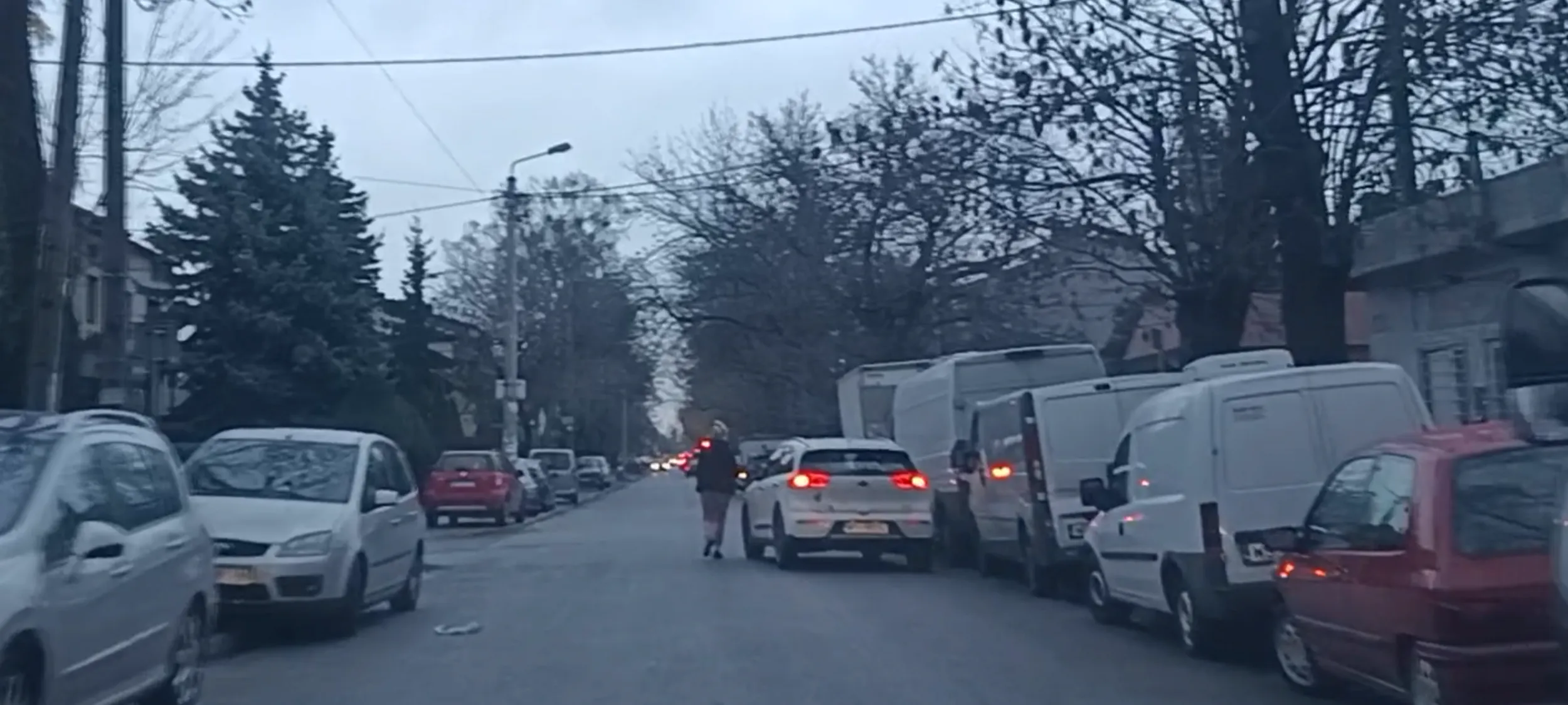 Kretynka zaparkowała na środku ulicy i poszła na bazar , inni kierowcy nie mogą przejechać ulicą.