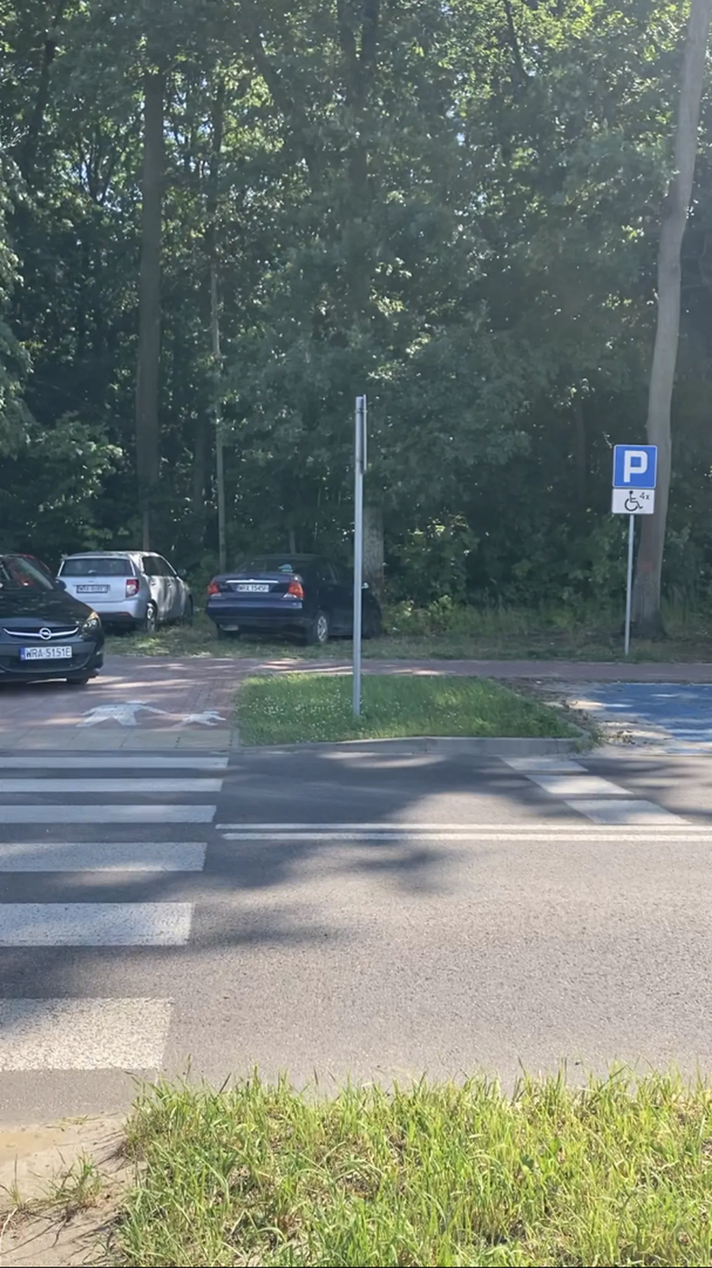 Po przejściu dla pieszych to my nie jeździmy. Tam nie ma parkingu. Parking jest wzdłuż ulicy Fabrycznej. Wiadomo, że każdy chciałby mieć bliżej do stawu ale przepisy to przepisy a szkoda złapać mandat w wysokości 1500zł i 8pkt (jak dobrze pamiętam).
