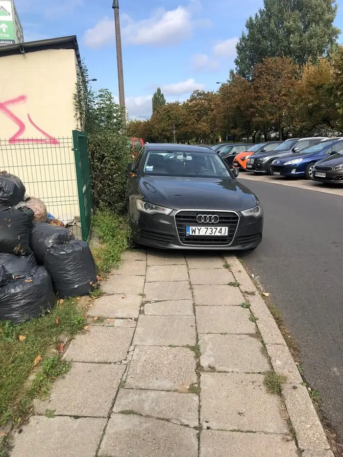 głupi kierowca parkuje na chodniku