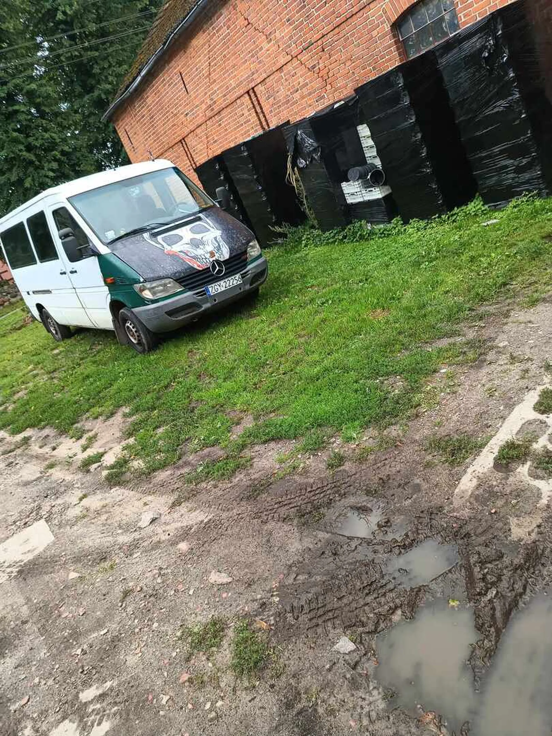 Ten pojeb prowadzi nielegalny biznes w gosławiu gmina trzebiatowo i nocleguje ludzi w opuszczonej melinie. Prawie doprowadził do wypadku ze skuterem.