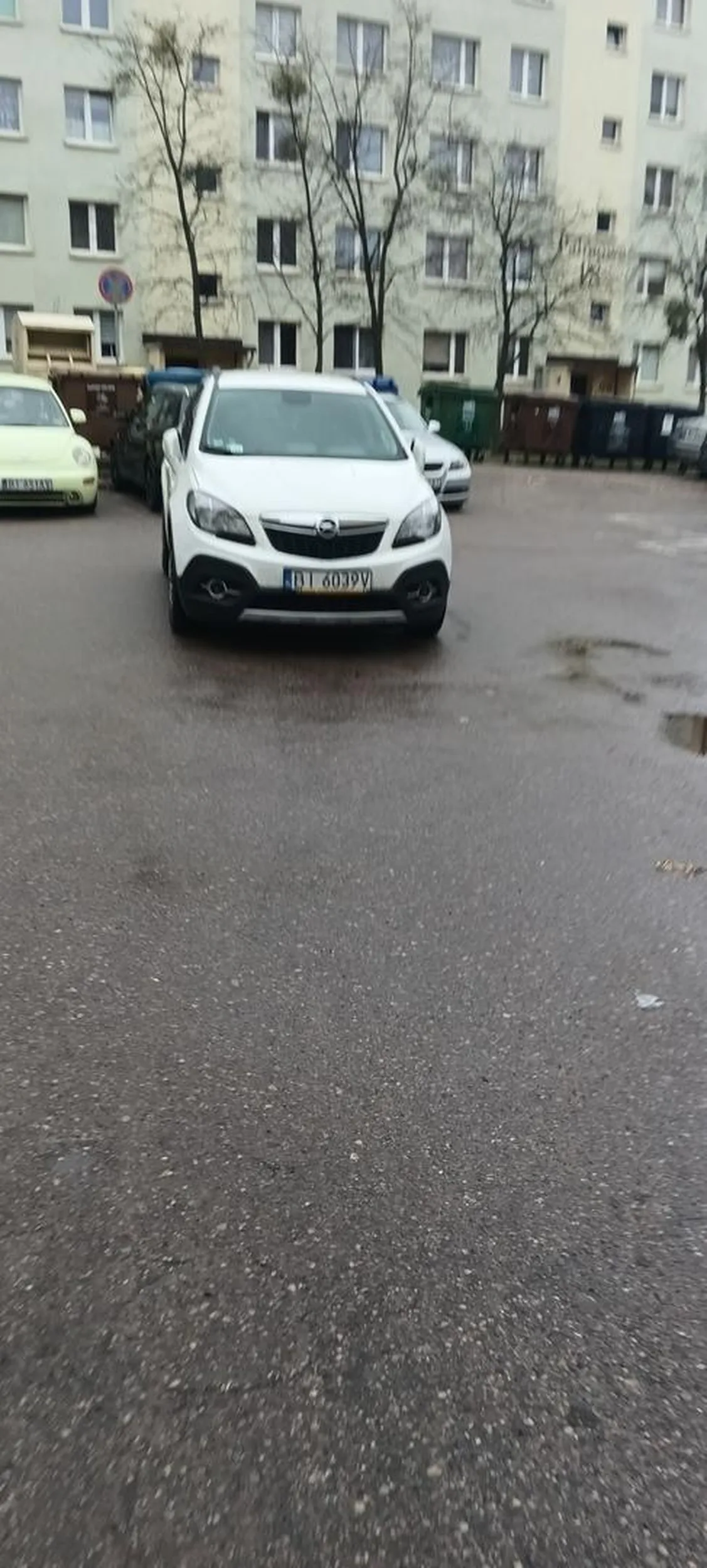 Idealnie postawiony samochód na środku parkingu