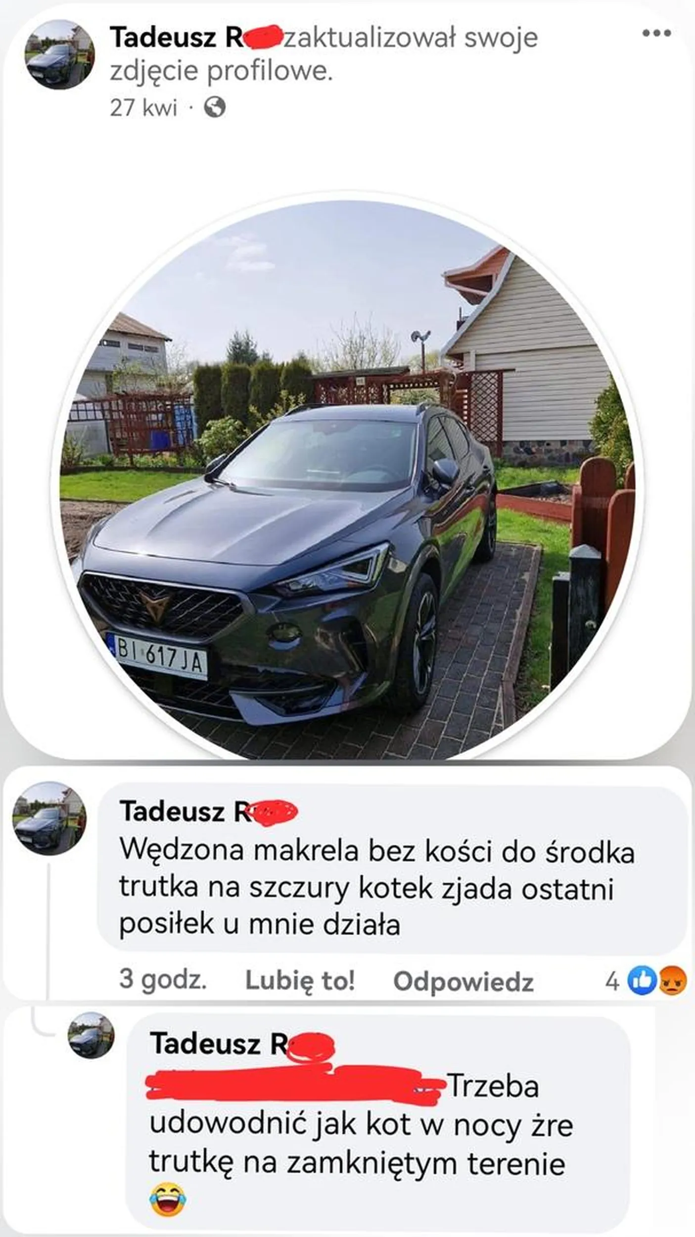 Właściciel tego auta to psychopata, publicznie przyznaje się do bestialskiego zabijania kotów.